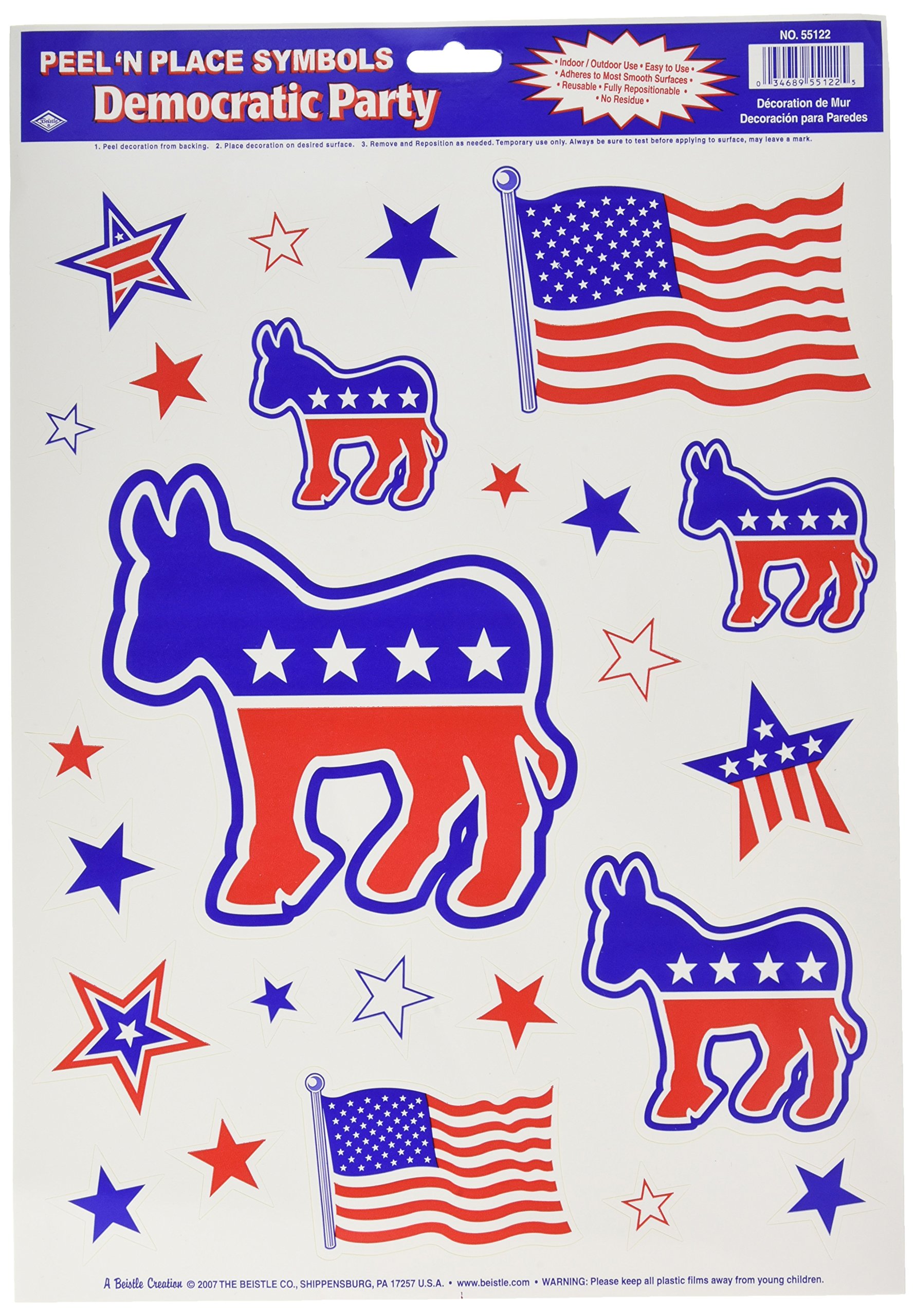 The Beistle Company Democratic Peel 'N Place (Pack of 12)