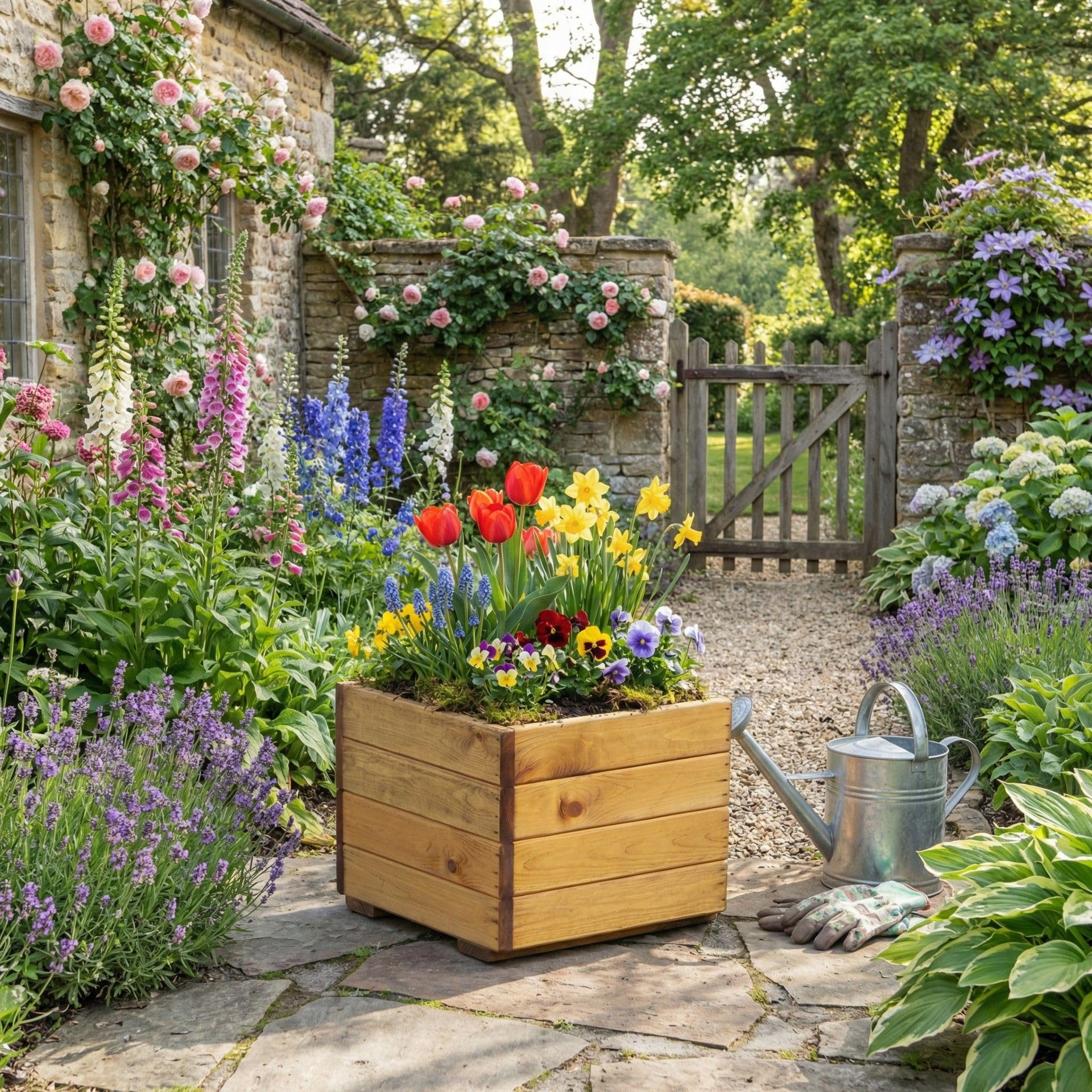 Charles Taylor Small Square Open Wooden Outdoor Planter, Flower Pot
