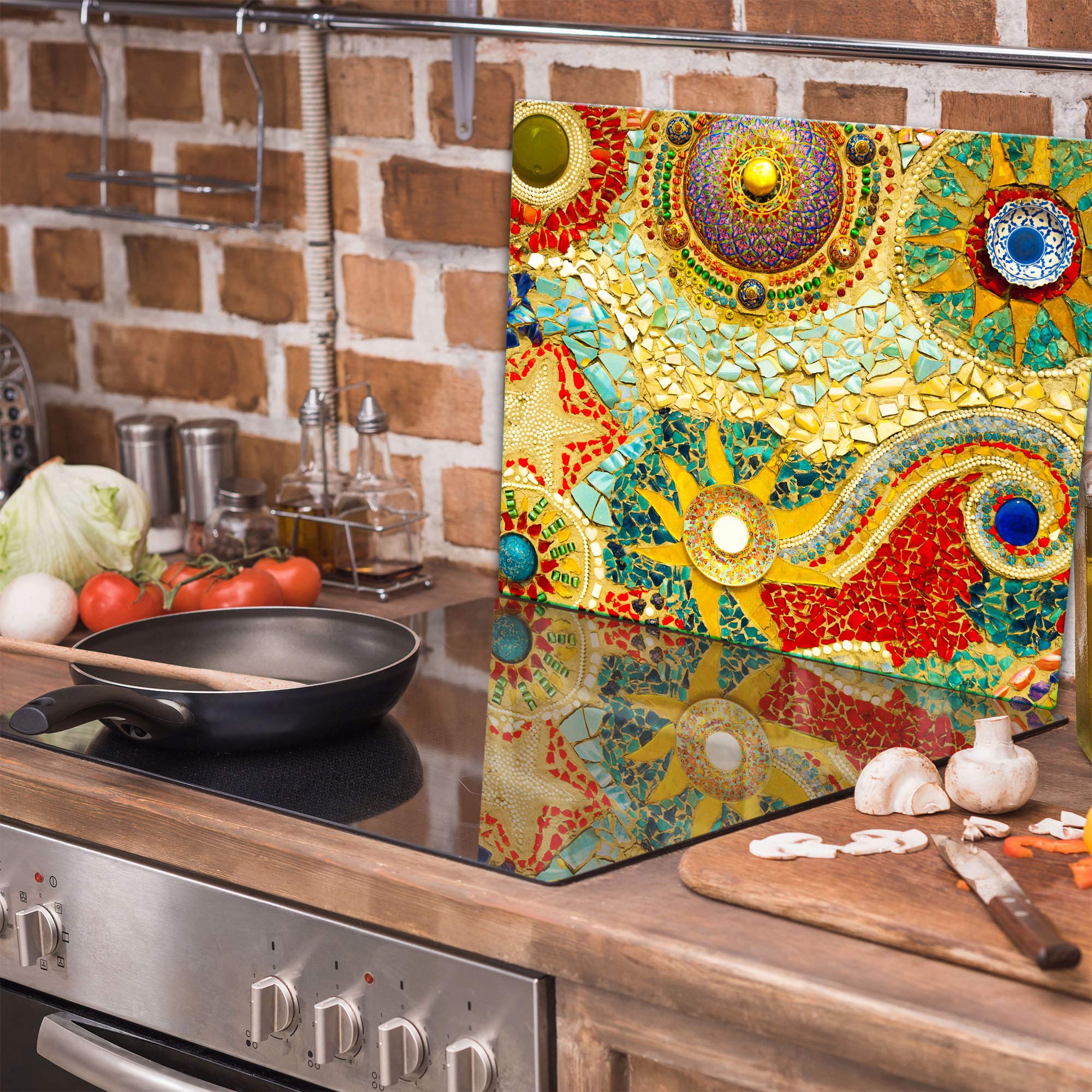 TMK jednoczęściowa szklana płyta ochronna na kuchenkę, 60 x 52 cm, szklana płyta indukcyjna, ochrona kuchenki, ochrona przed pryskaniem, szklana płyta dekoracyjna, deska do krojenia, mozaika