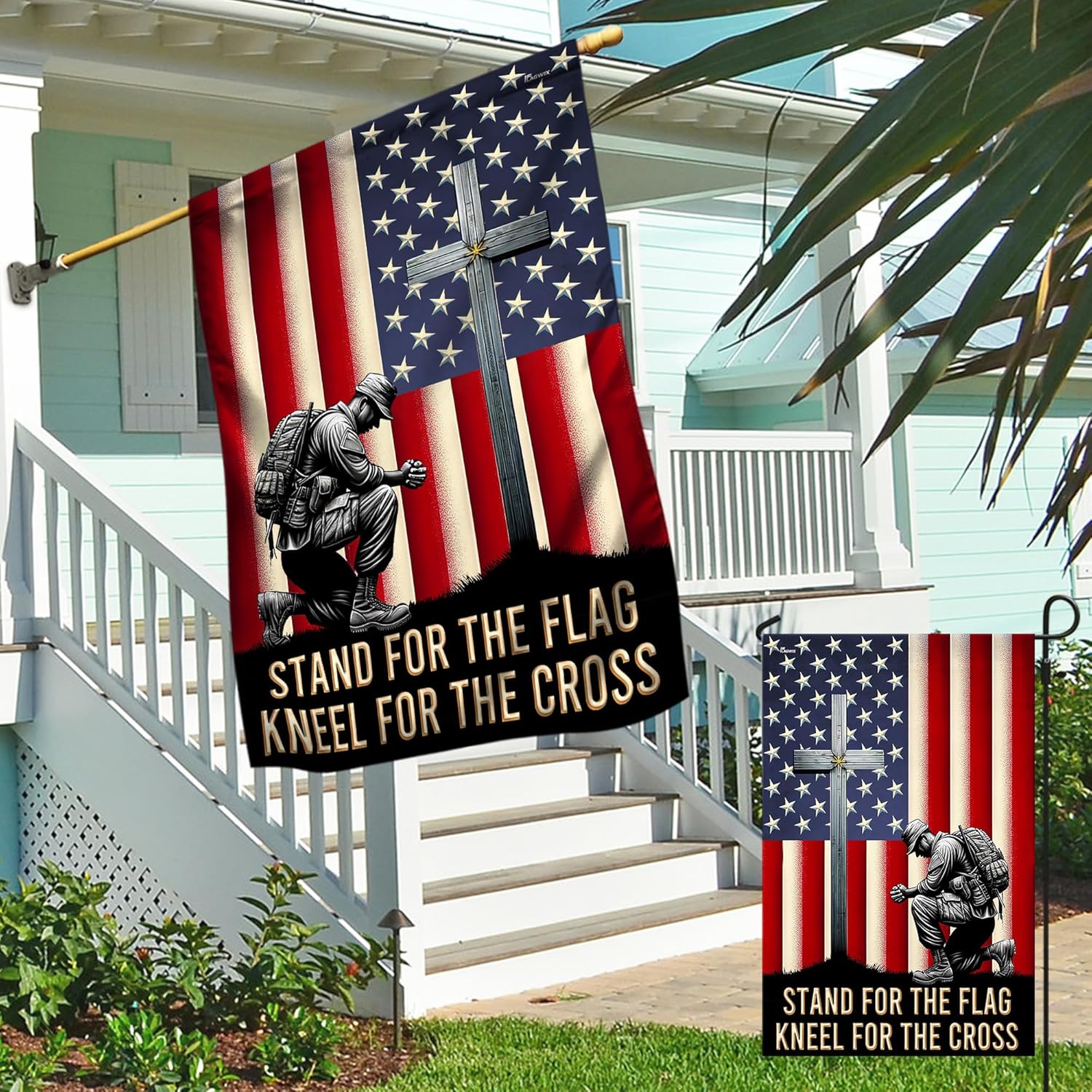 FLAGWIX Outdoor Army Veteran Flag - Stand For The Flag Kneel For The Cross Garden Flags for Outside 11.5" x 17.5" - 4th of July Veterans Day Memorial Day Decorations for Garden Decor