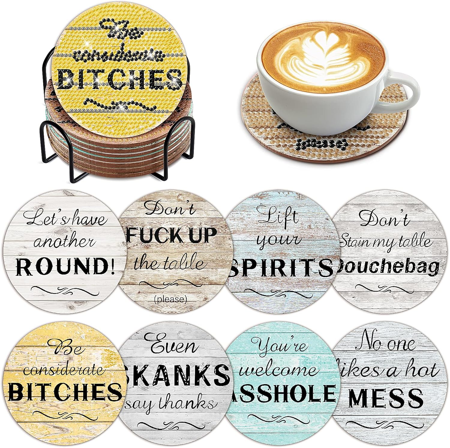 8 PCS Funny Diamond Art Coasters Diamond Painting Coasters Kits with