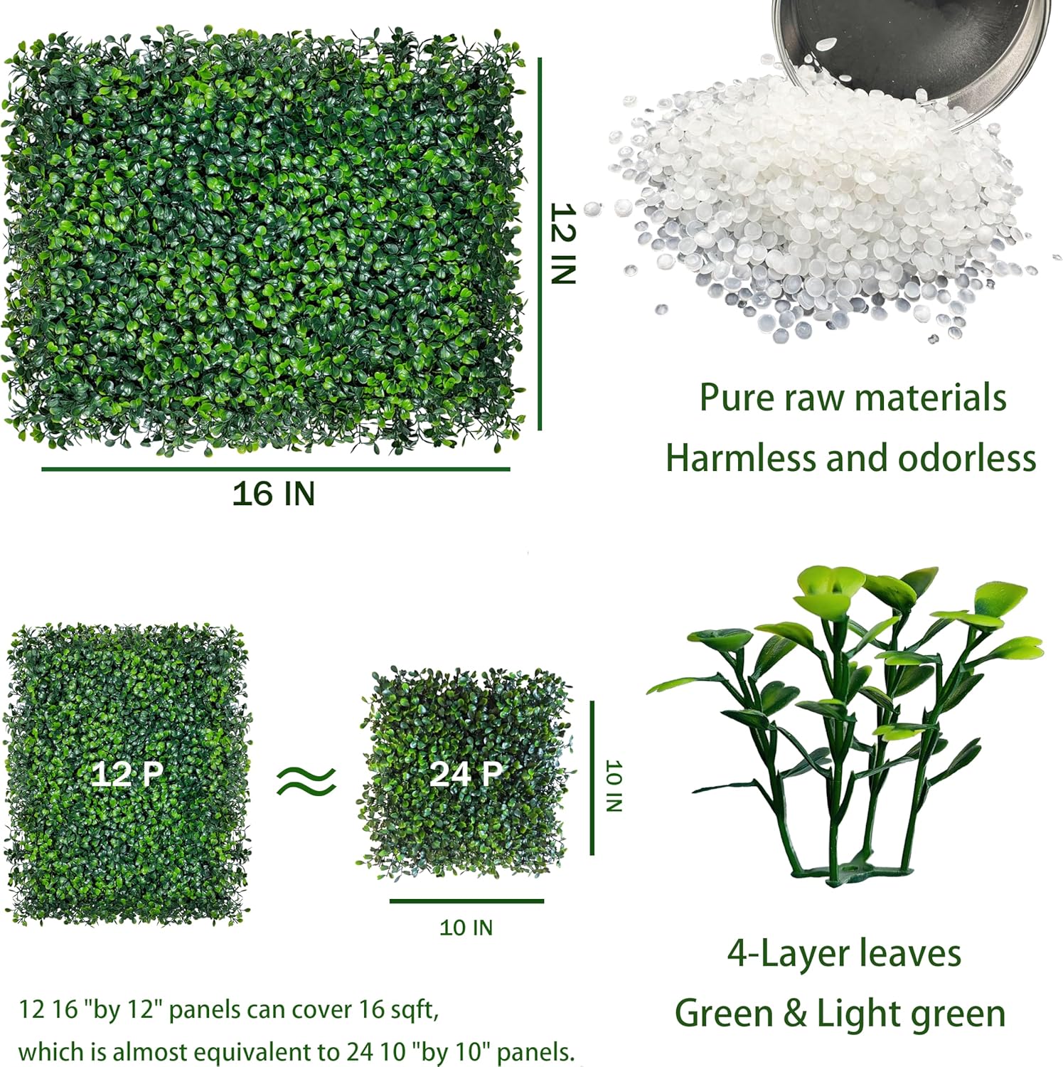 Artificial Grass Wall Backdrop Panels,16 X 12 in 12P(16 sqft) UV-Anti Greenery Boxwood Panels for Indoor Outdoor Green Wall Decor & Ivy Fence Covering Privacy - Image 2