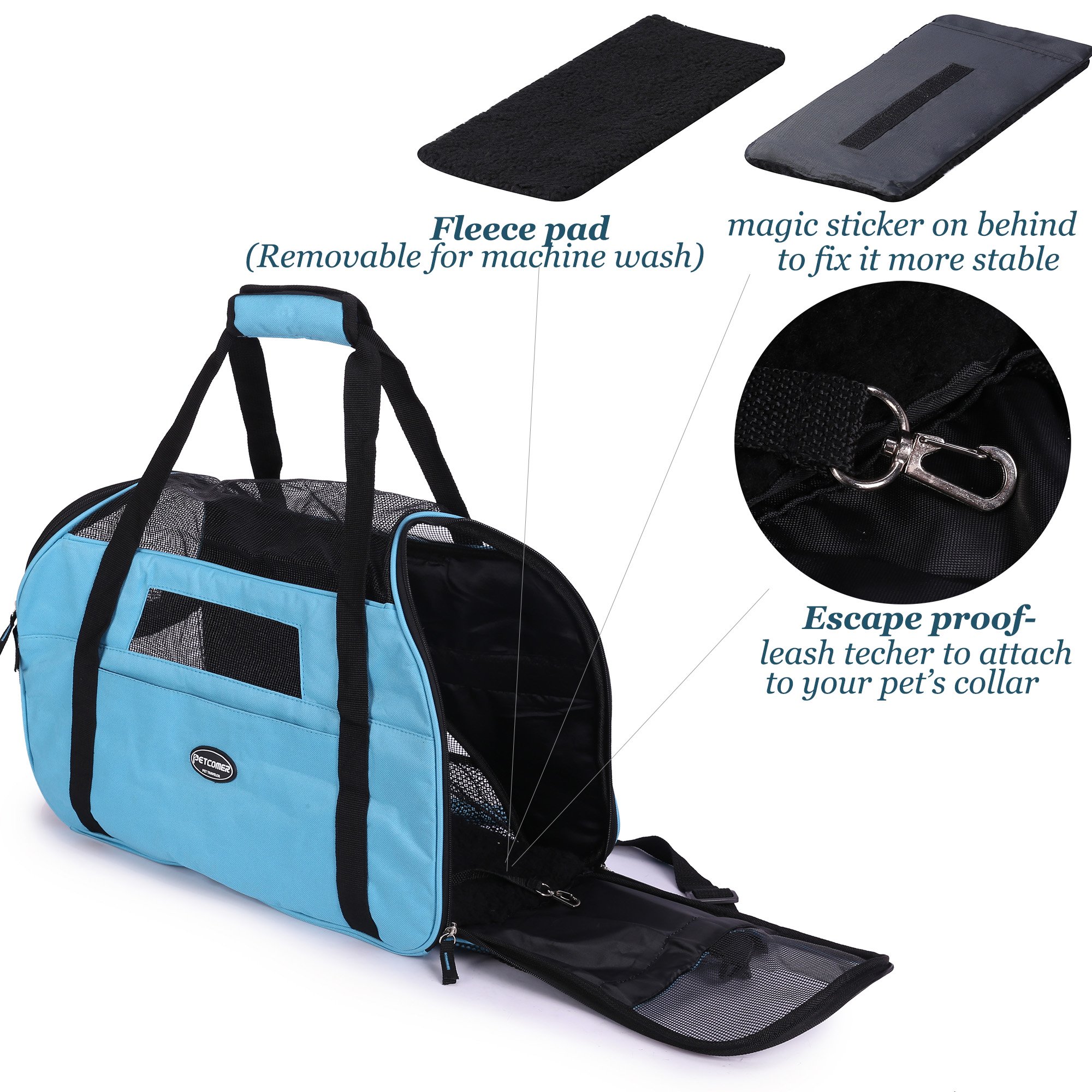 Cómodo Bolso de Hombro Portador de Viaje con Estera y Lados Suaves, Aprovado por la Aerolínea para Mascotas Perros y Gatos, Azul Claro