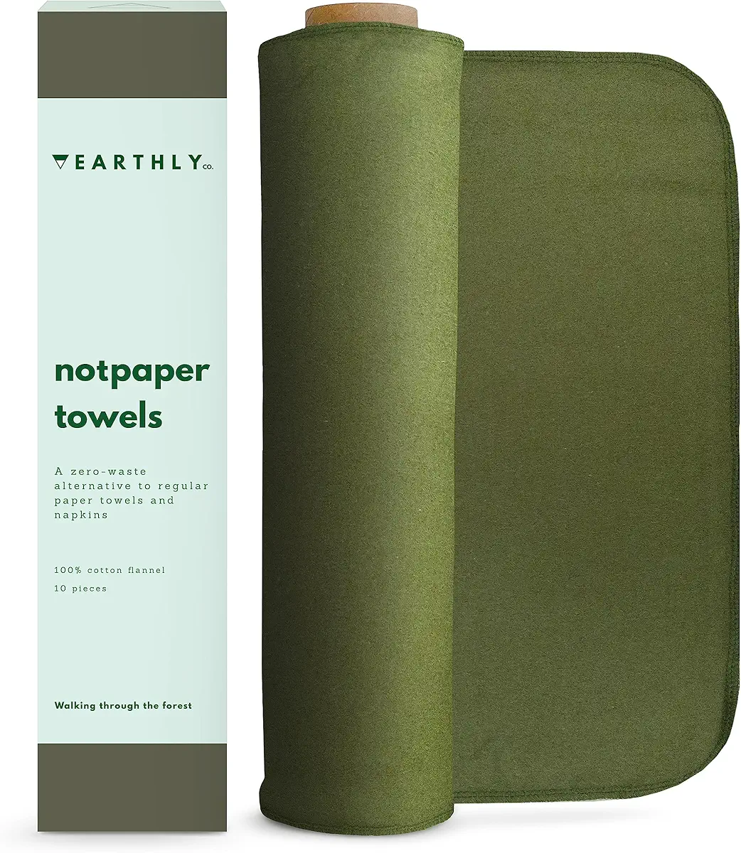 Earthly Co. Reusable Paper Towels - 10 Pack - Cloth Paper Towels Reusable Washable - Roll of Reusable Napkins Paperless Paper Towels - Absorbent + Long Lasting - Zero Waste Products - (Green)