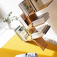 Vista 4 de Navaris Estantería de árbol curvada hecha de bambú doblado, moderna estantería de pie con 6 estantes, estante de 6 niveles para libros, CD, DVD