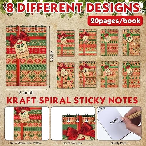 Miniatura 3 de Outus 96 piezas de mini bloc de notas de Navidad con bolígrafos, juegos de cuadernos de Navidad pequeños en espiral, bolígrafos de Navidad para la