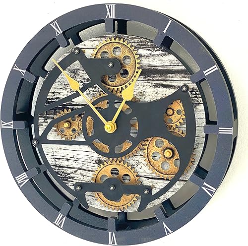 Vista 64 de ImprovingLife The Gears Reloj de escritorio de 10 pulgadas con engranajes móviles reales convertibles en reloj de pared (gris carbón)