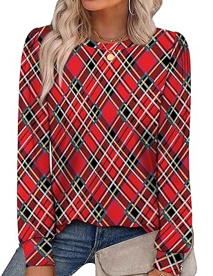 Alaroo Womens Long Sleeve Shirts 2025 Fall Tunic Tops Crewneck Blouses Print