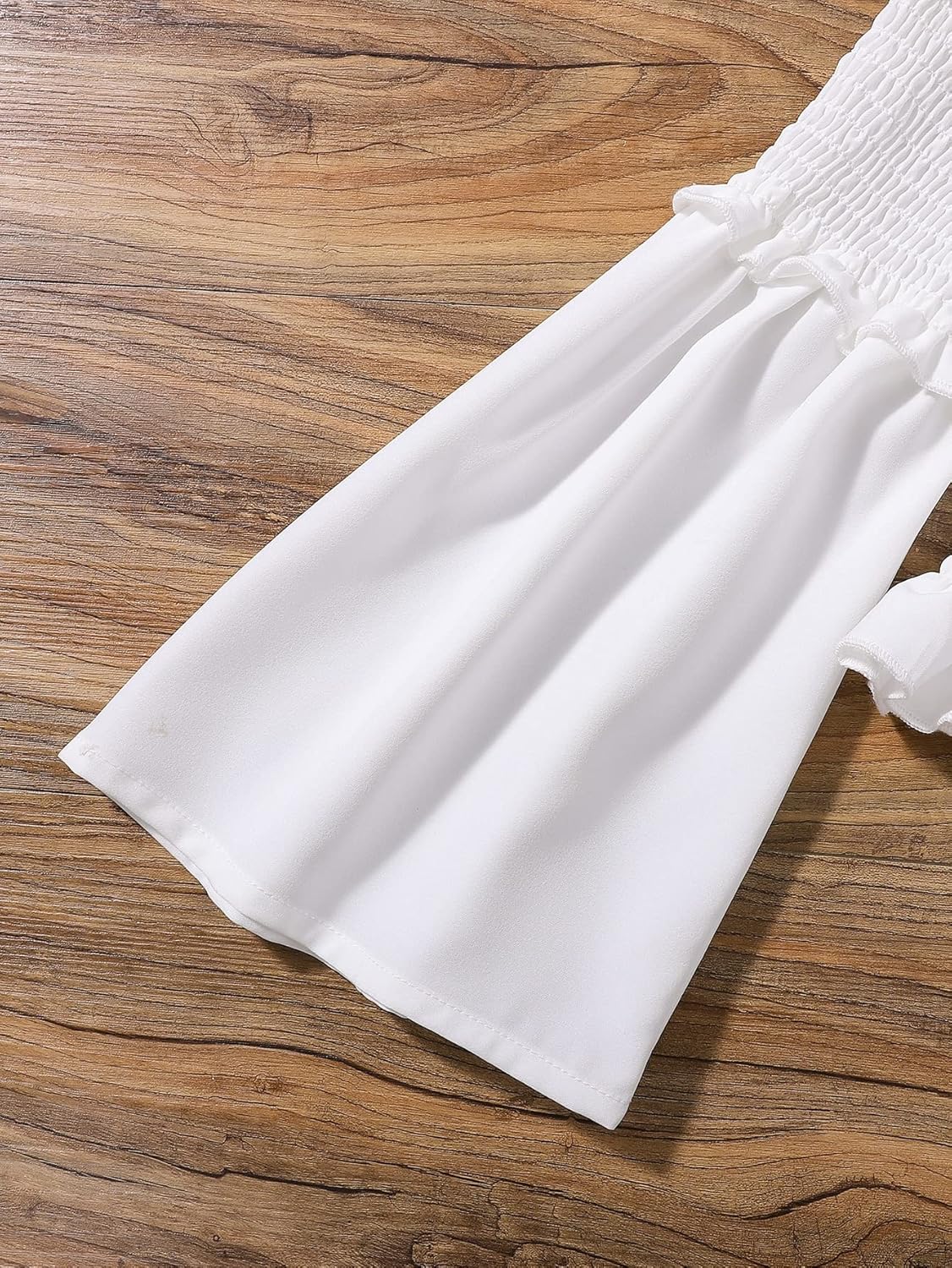 SHENHE Girl's Cold Shoulder Shirred Crop Tops Flounce Long Sleeve Frill Trim Blouses - Image 5