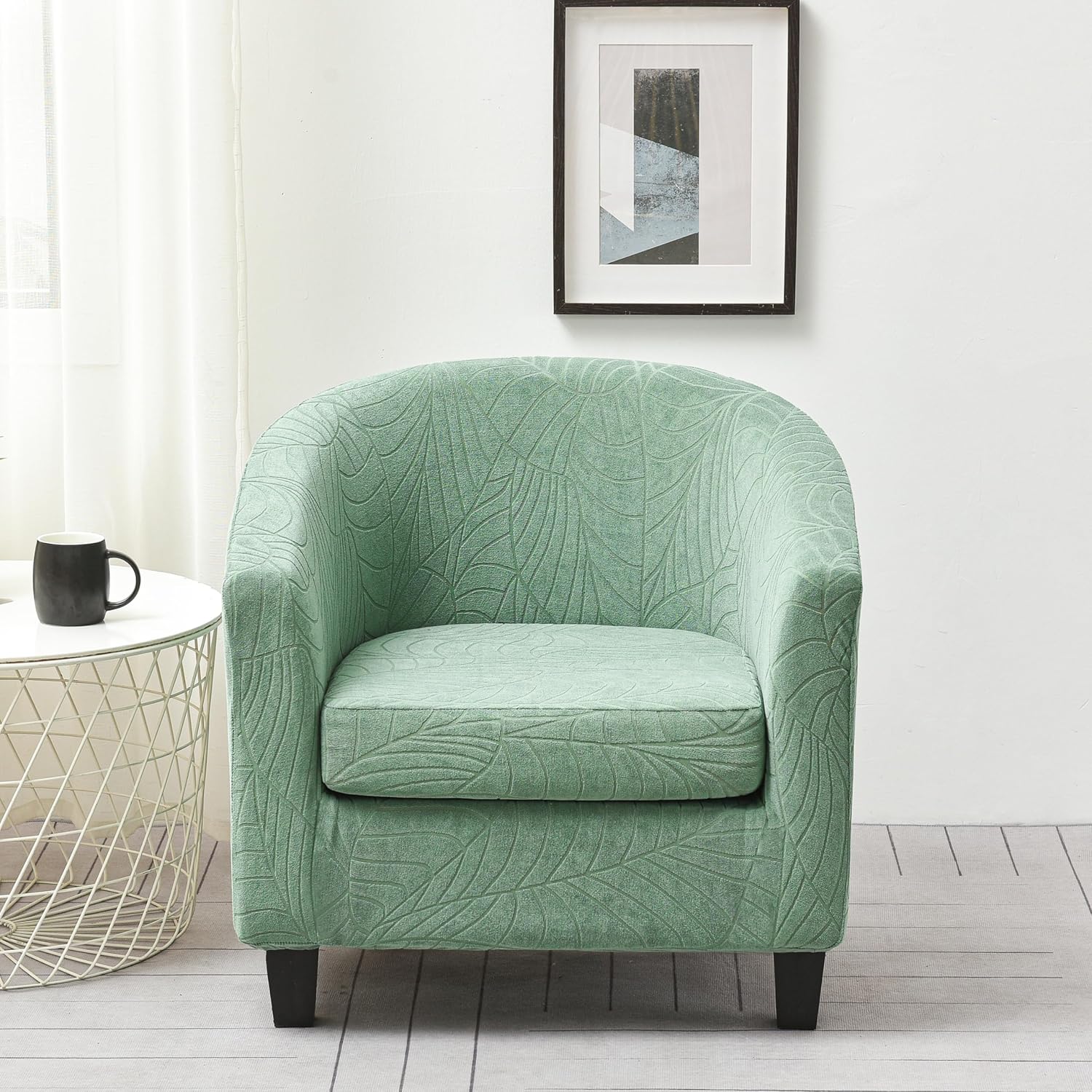 KRFOONN Club Chair Slipcover 2 Piece Stretch Printed Round Barrel Chair Covers Removable Tub Chair Slipcover with Elastic Bottom Chair Coverings Furniture Protector Cover for Living Room, B9
