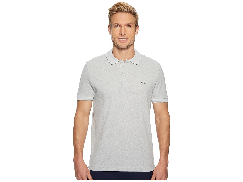 

Lacoste Short Sleeve Petit Pique Collar/Sleeve Contrast Regular (Silver Chine/White) Men's Short Sleeve Pullover