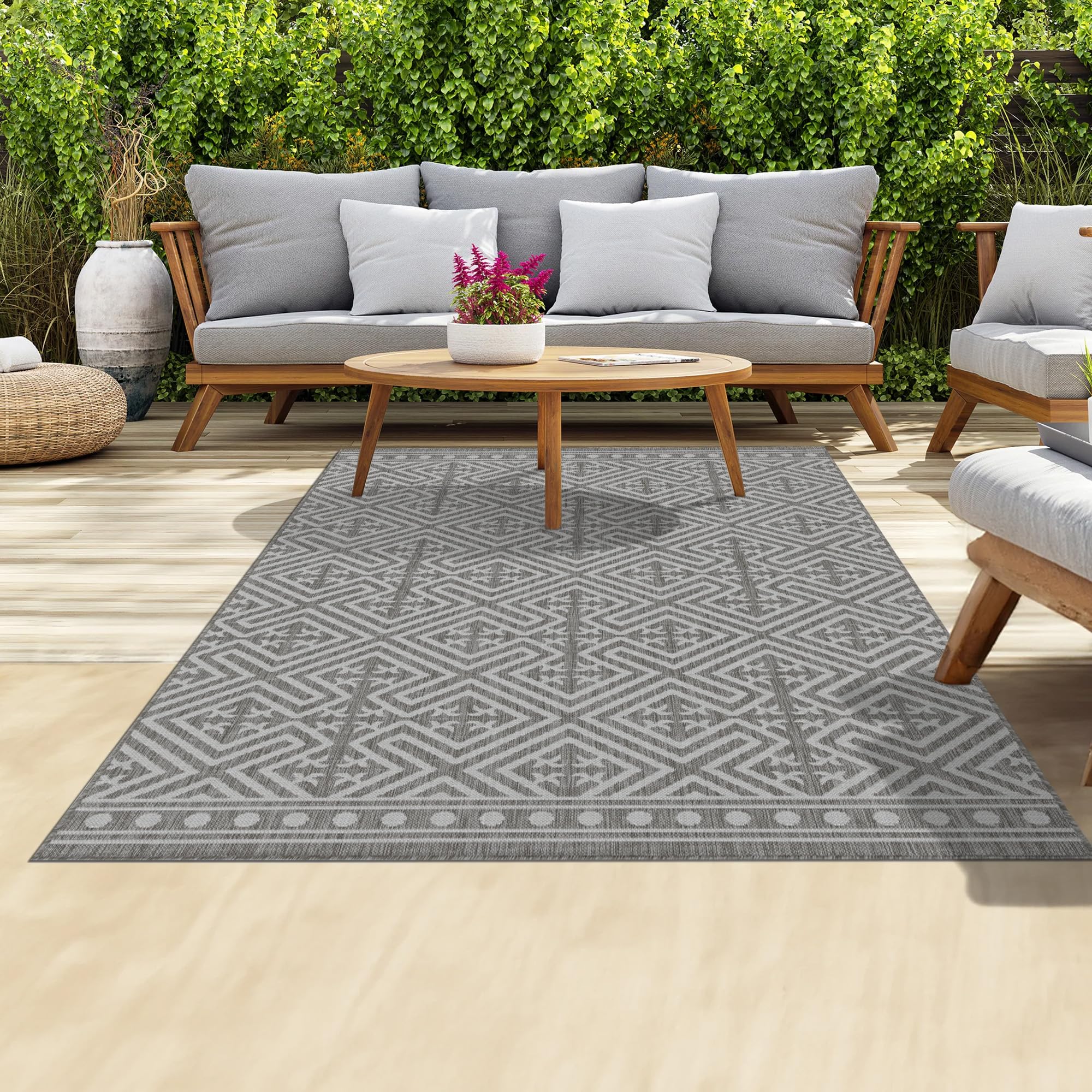 homeart Outdoor Rugs, Dark Grey Medallion, 120x170 - Image 2