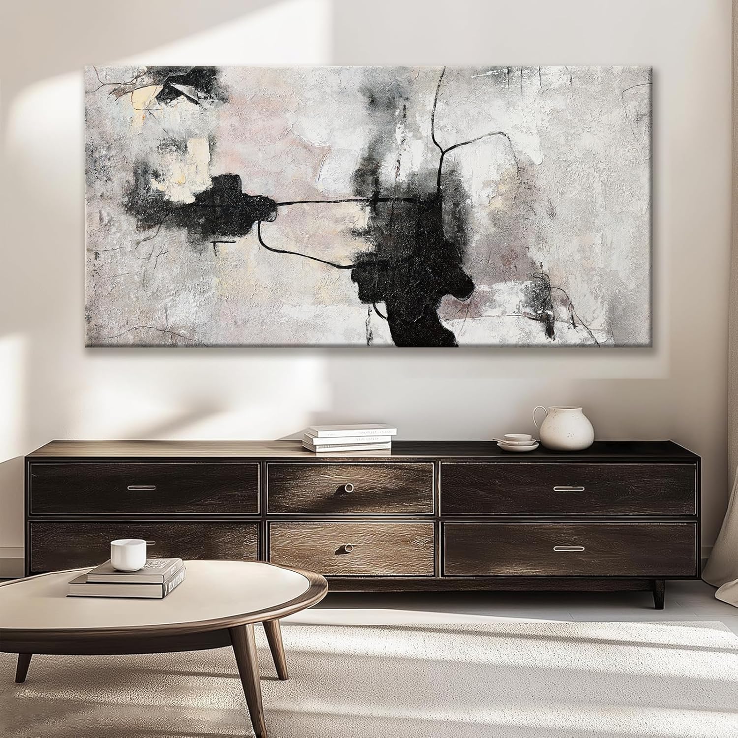 QSQ Large Abstract Wall Art For Living Room Canvas Art Wall Decor Bedroom Office Decor Abstract Mountain Landscapes Grey White Wall Art Painting Abstract Art Prints Home Wall Art 29 × 58 In