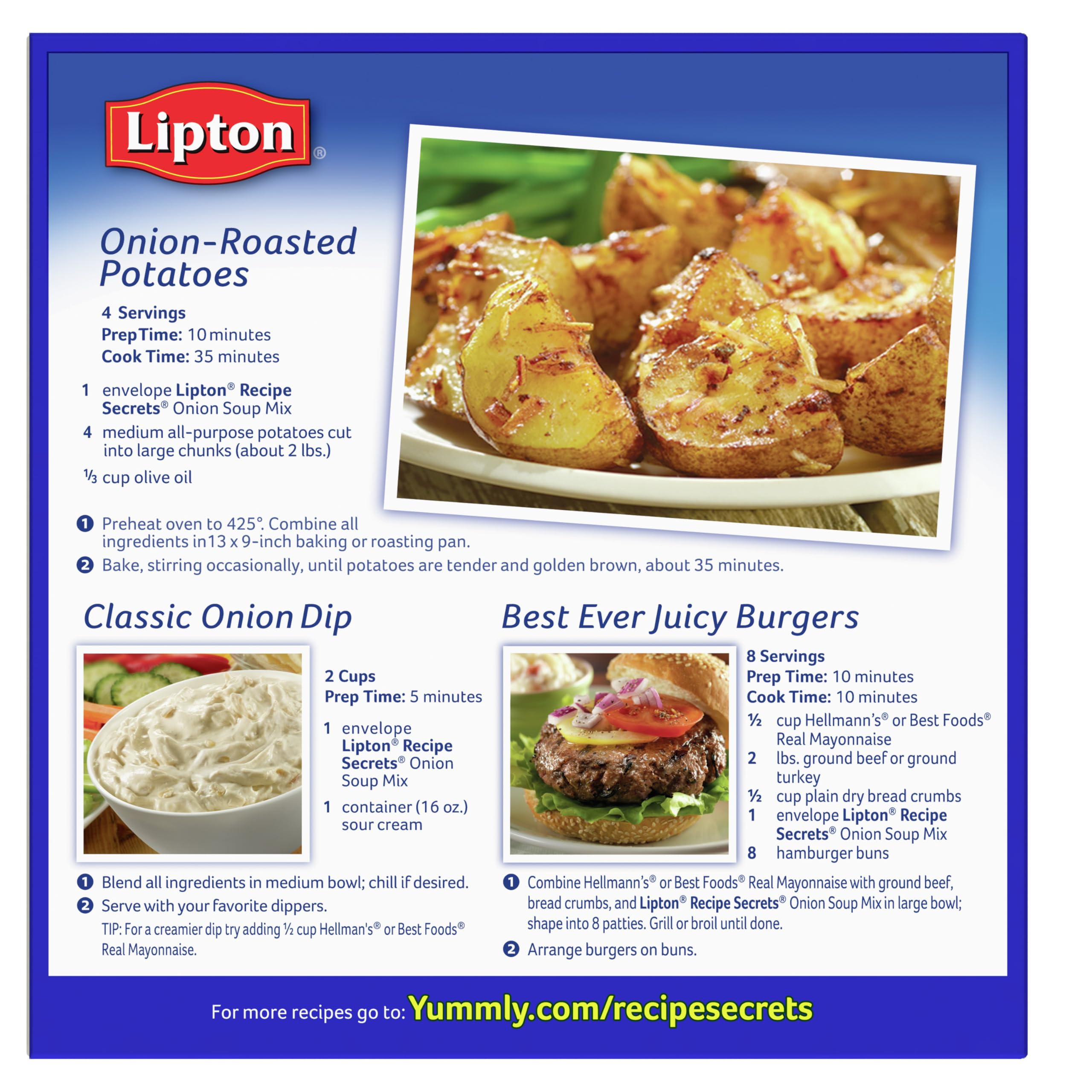 SOUP SECRETS Lipton Recipe Secrets Soup and Dip Mix 24 Count Onion For Delicious Base Single-Serve Package for Easy Seasoning 2 oz