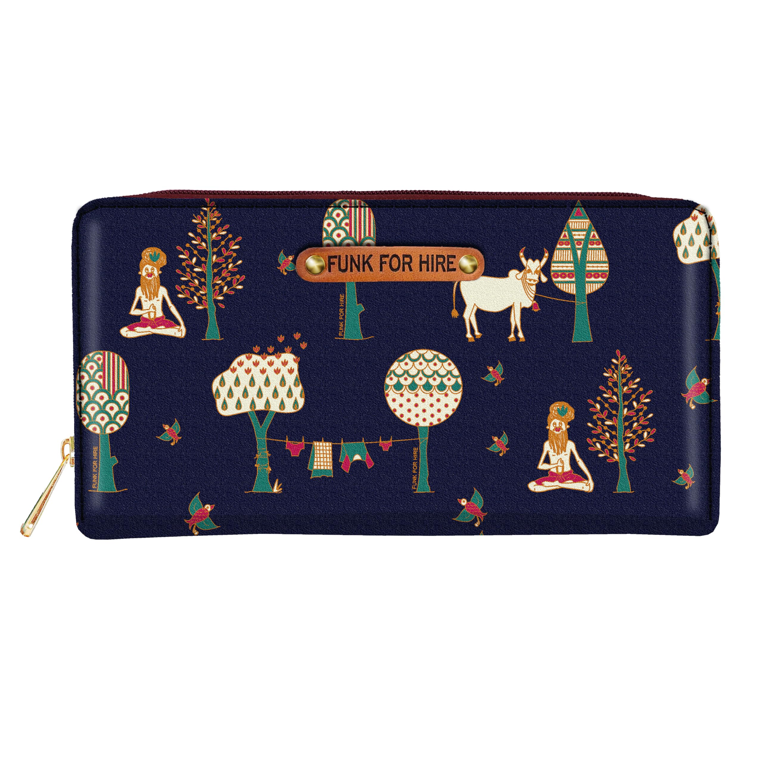 Women Printed Vegan Leather Long Wallet | Stylish | Ladies Purse Wallet, Gift for Women- fits Mobile Phone - Navy Blue-image-48