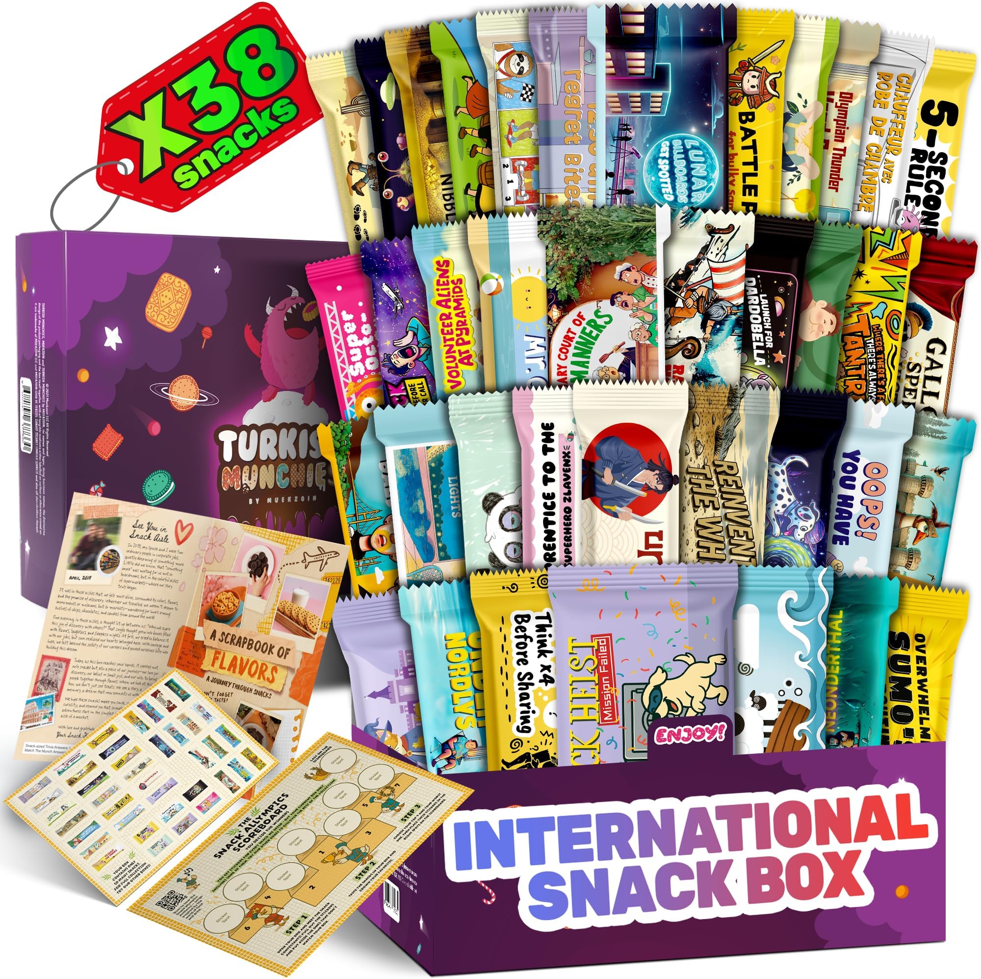 Turkish Munchies by Muekzoin Mega International Snack Box | Premium Exotic Foreign Snacks Unique Food Gifts Included Try Extraordinary Turkish Candies from Around the World 32 Full-Size