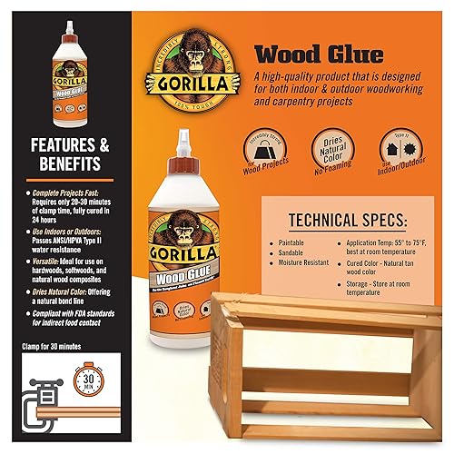 Miniatura 3 de Gorilla Pegamento de madera, botella de 36 onzas, color madera natural, (paquete de 1)
