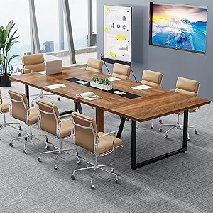 Tribesigns 8FT Conference Table, 94.49 L x 47.24 W x 29.53 H Inches Large Meeting Podcast Table for 10 People, Business Style Wooden Training Table with Strong Metal Frame for Office Conference
