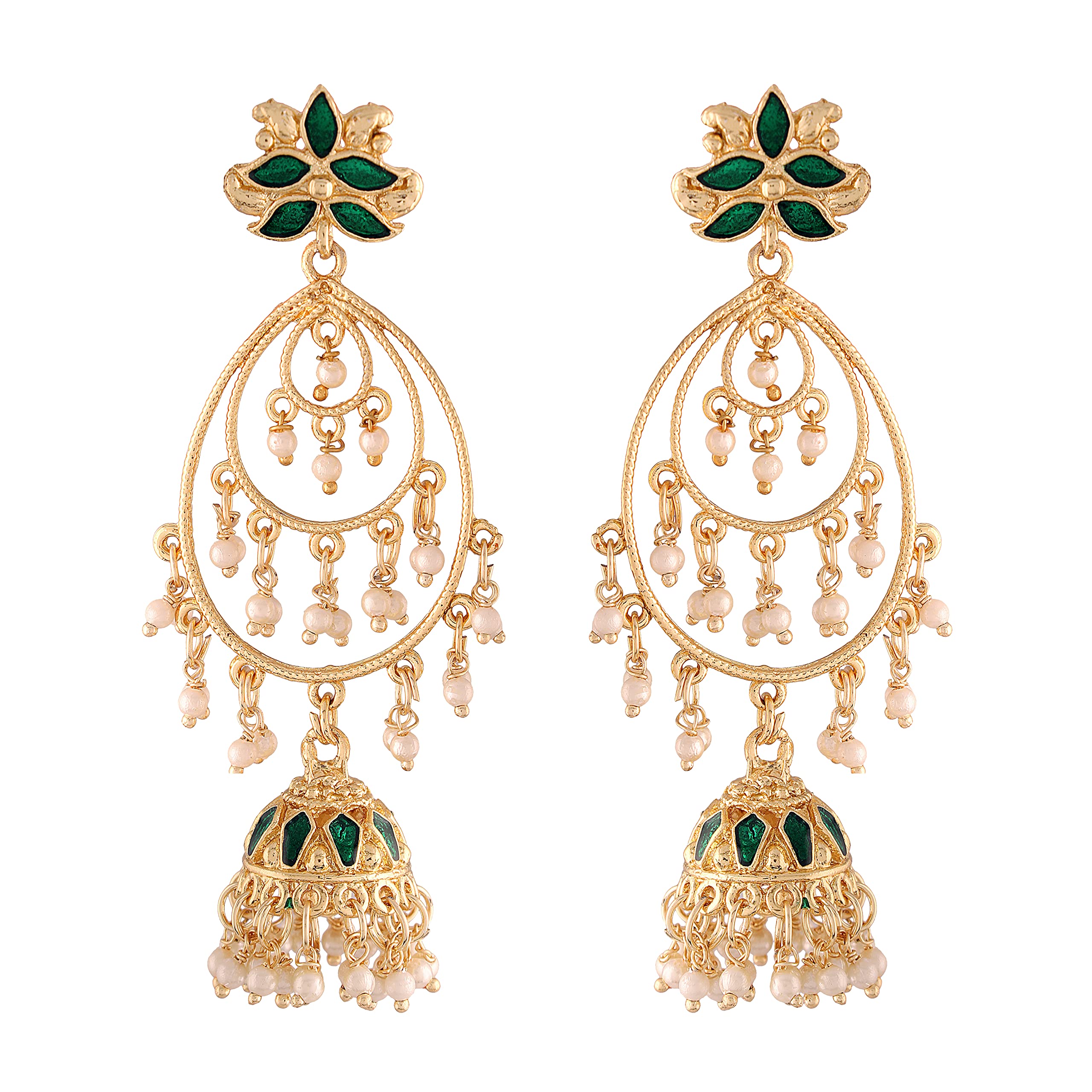 I Jewels Gold Plated Traditional Handcrafted Meenakari Pearl Studded Dangle Jhumki Earrings for Women (E2471)