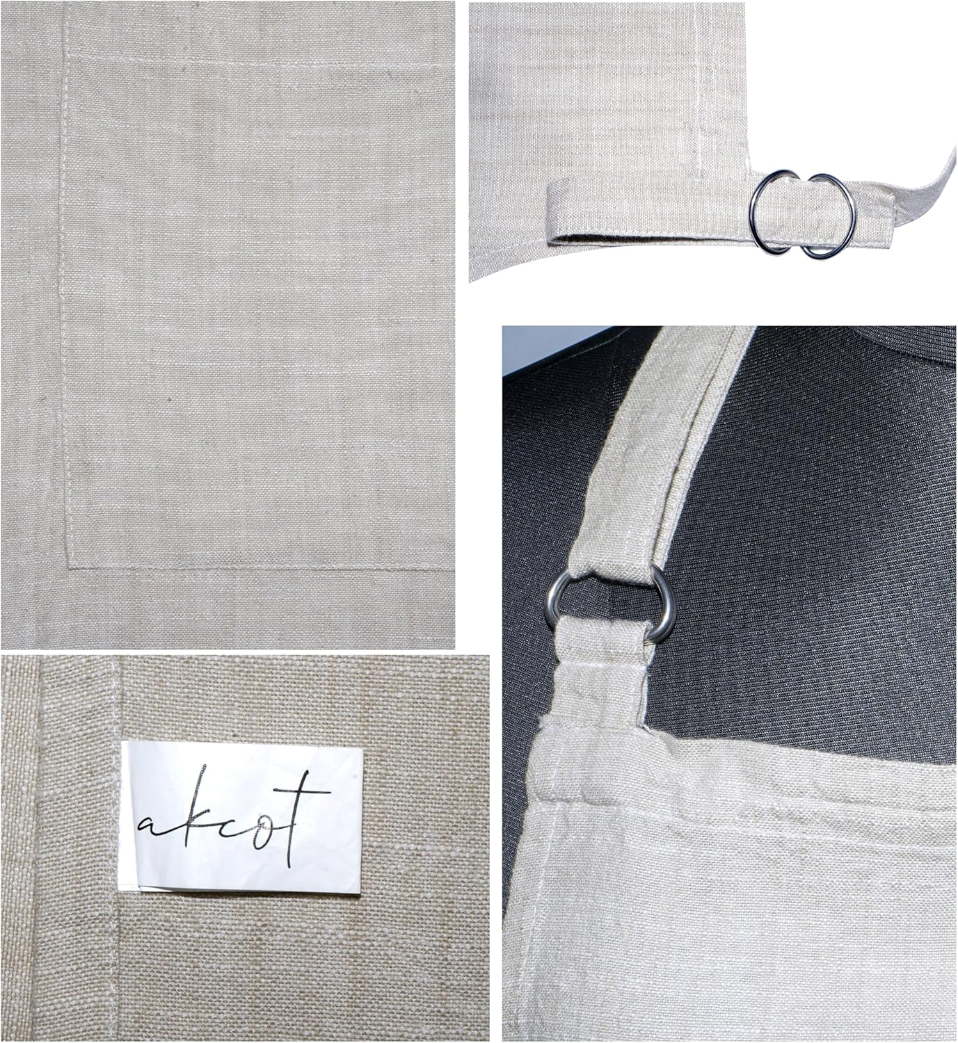 100% Cotton Chambray Apron with Pocket and Adjustable Neck with Long Ties Apron 25" X 31" for Women Men Chef Cooking, Baking, Gardening, Beige - Image 3