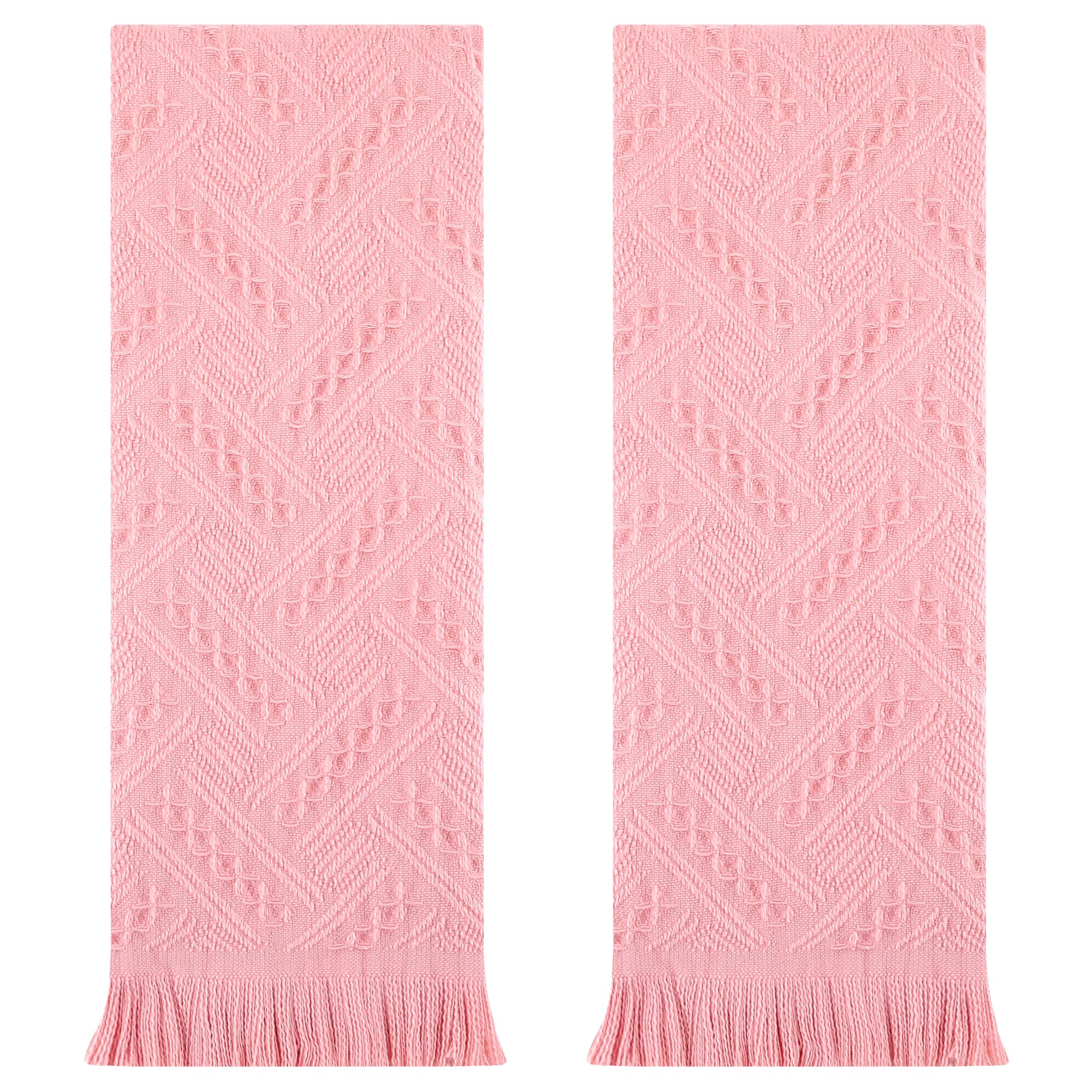 HMETOL Jacquard Pattern Boho Decorative Hand Towels, 2 Pack Cotton Turkish Absorbent Soft Bathroom Towel Set Pink 34cm x 74cm