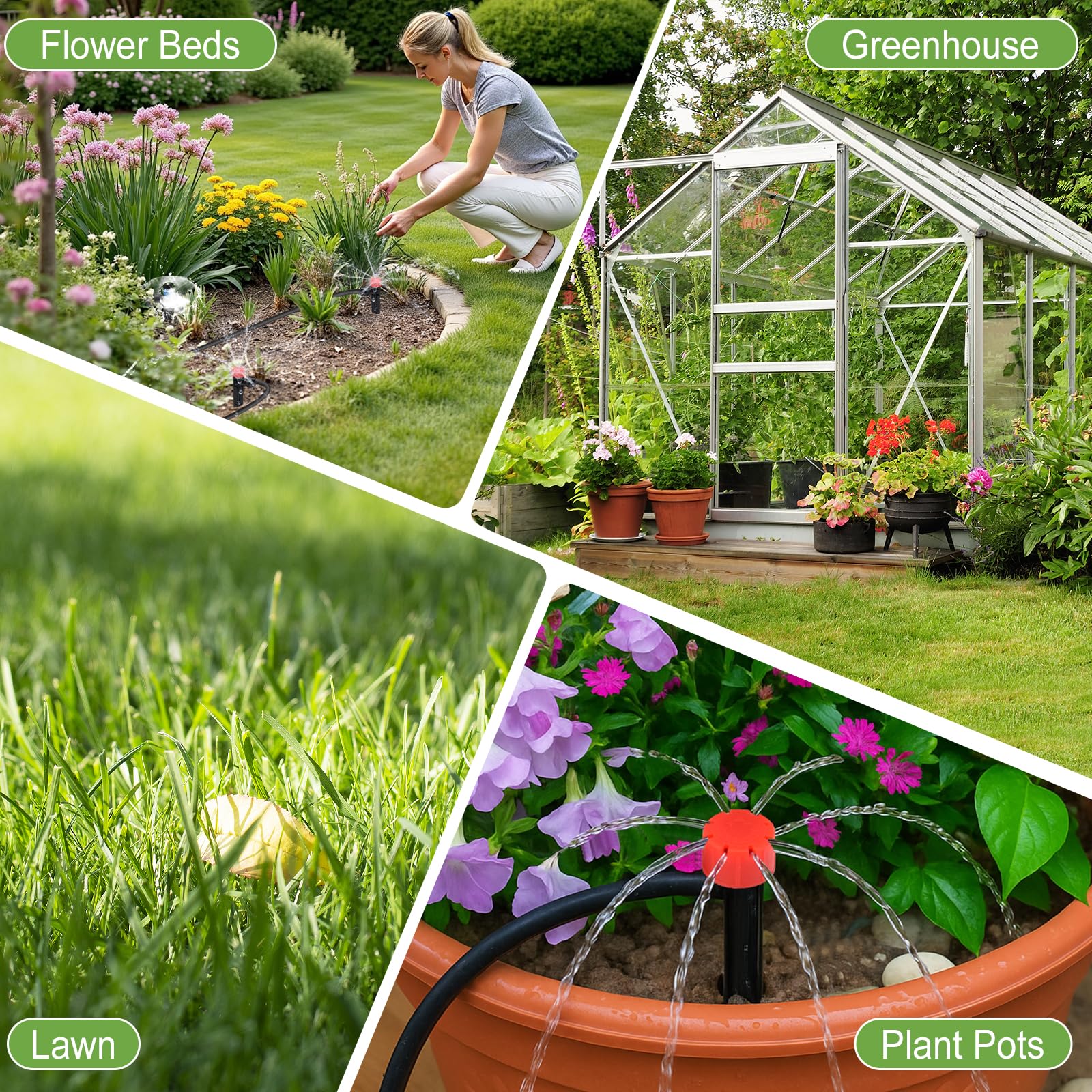 Sistema di irrigazione a goccia a innaffiamento rapido da 60 m, kit di irrigazione automatica da giardino con raccordi a bloccaggio rapido da 1/2" e 1/4", irrigatori regolabili per aiuole