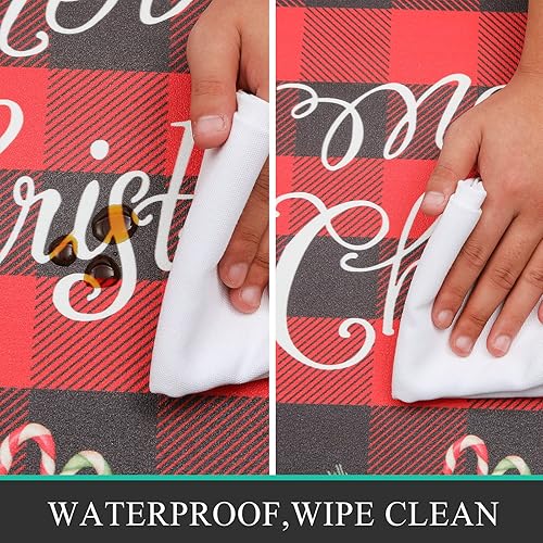 Miniatura 6 de Pauwer Juego de 2 alfombras de cocina con texto en inglés "Merry Christmas", tapetes de cocina con diseño de búfalo rojo, antideslizantes,