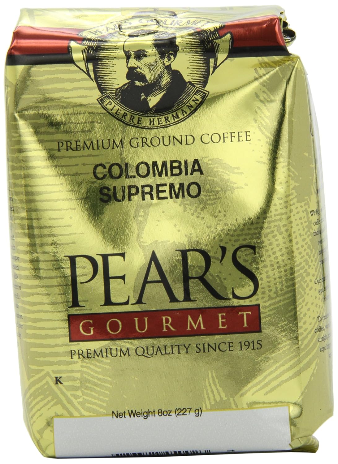 Pear's Gourmet Colombia Supremo Ground Coffee, 8Ounce