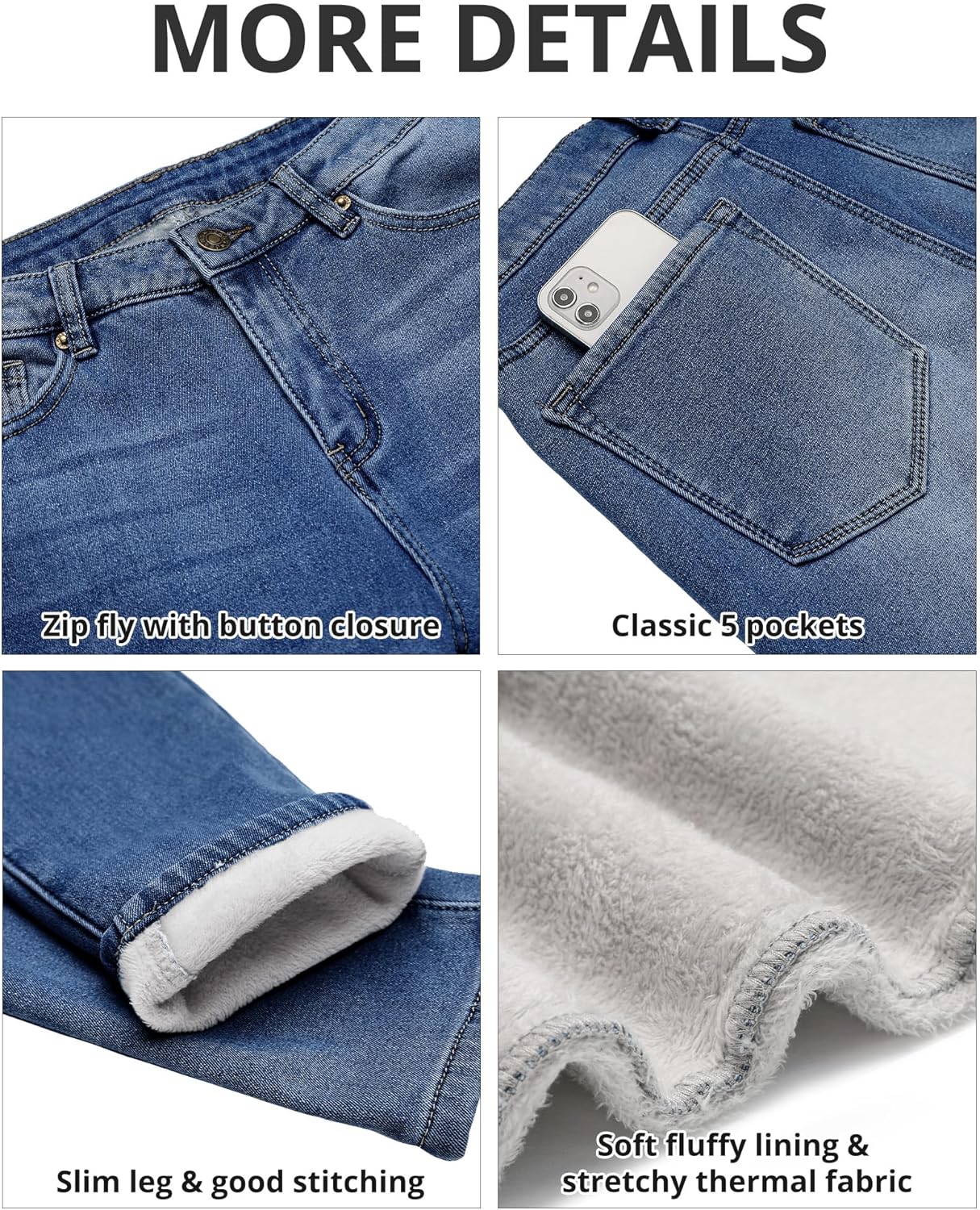 GRAPENT Fleece Lined Leggings Womens Skinny Jeans High Waisted Thermal Jeggings Winter Stretch Denim Pants Warm - Image 6