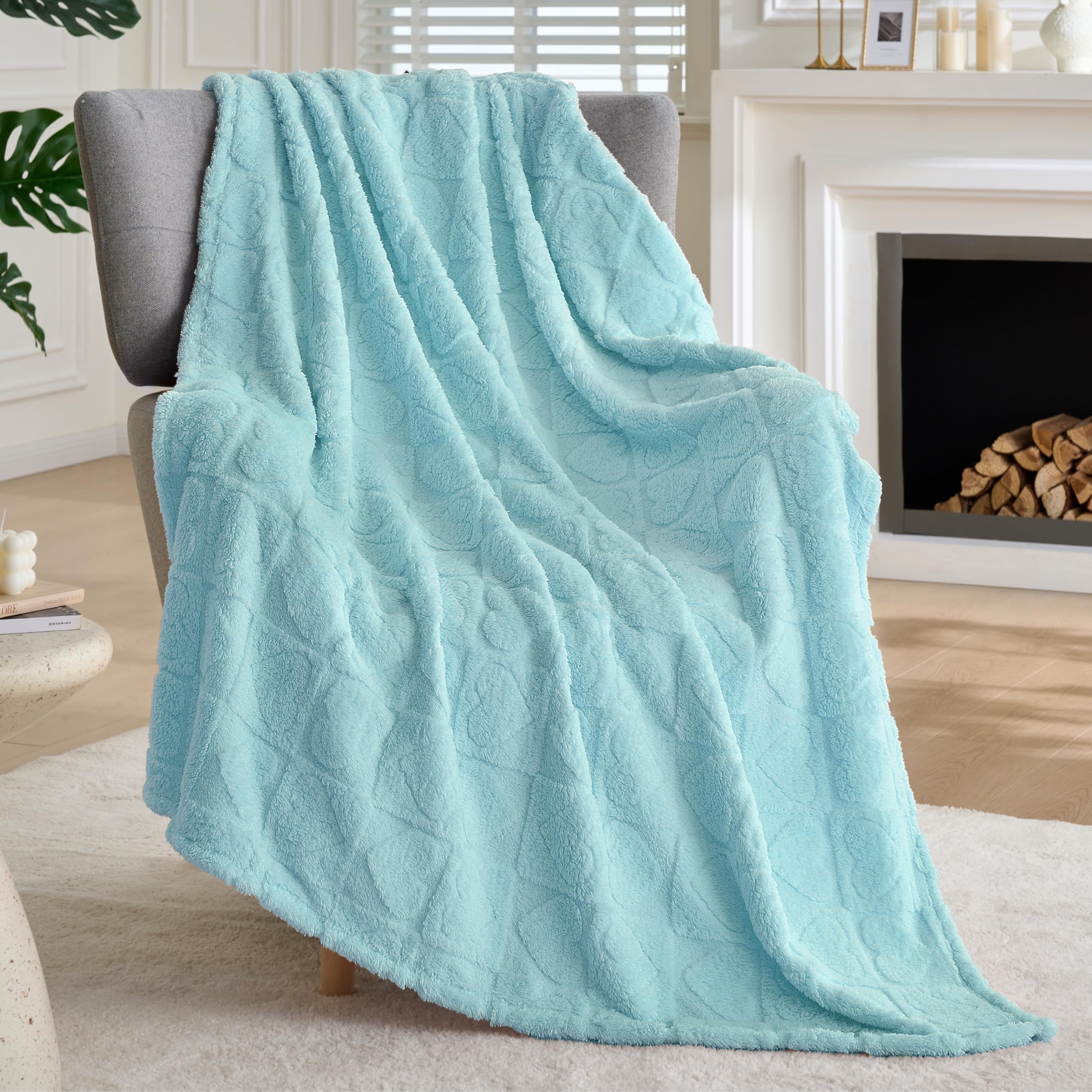 Joiedomi Women's Aqua Blue Throw Blanket For Couch, Soft Fleece Blankets Gifts For Mom Girls, Cozy Cute Soft Throw Aesthetic Gifts 50X60 Inches
