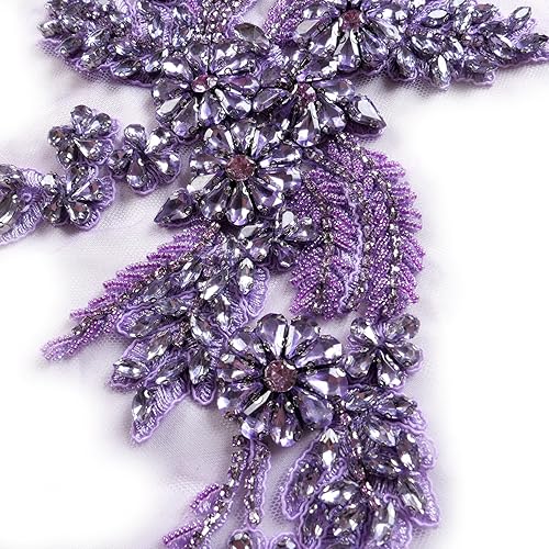 Miniatura 68 de Parches de diamantes de imitación hechos a mano, apliques de cuentas para decoración de vestidos de novia, apliques de flores de oro