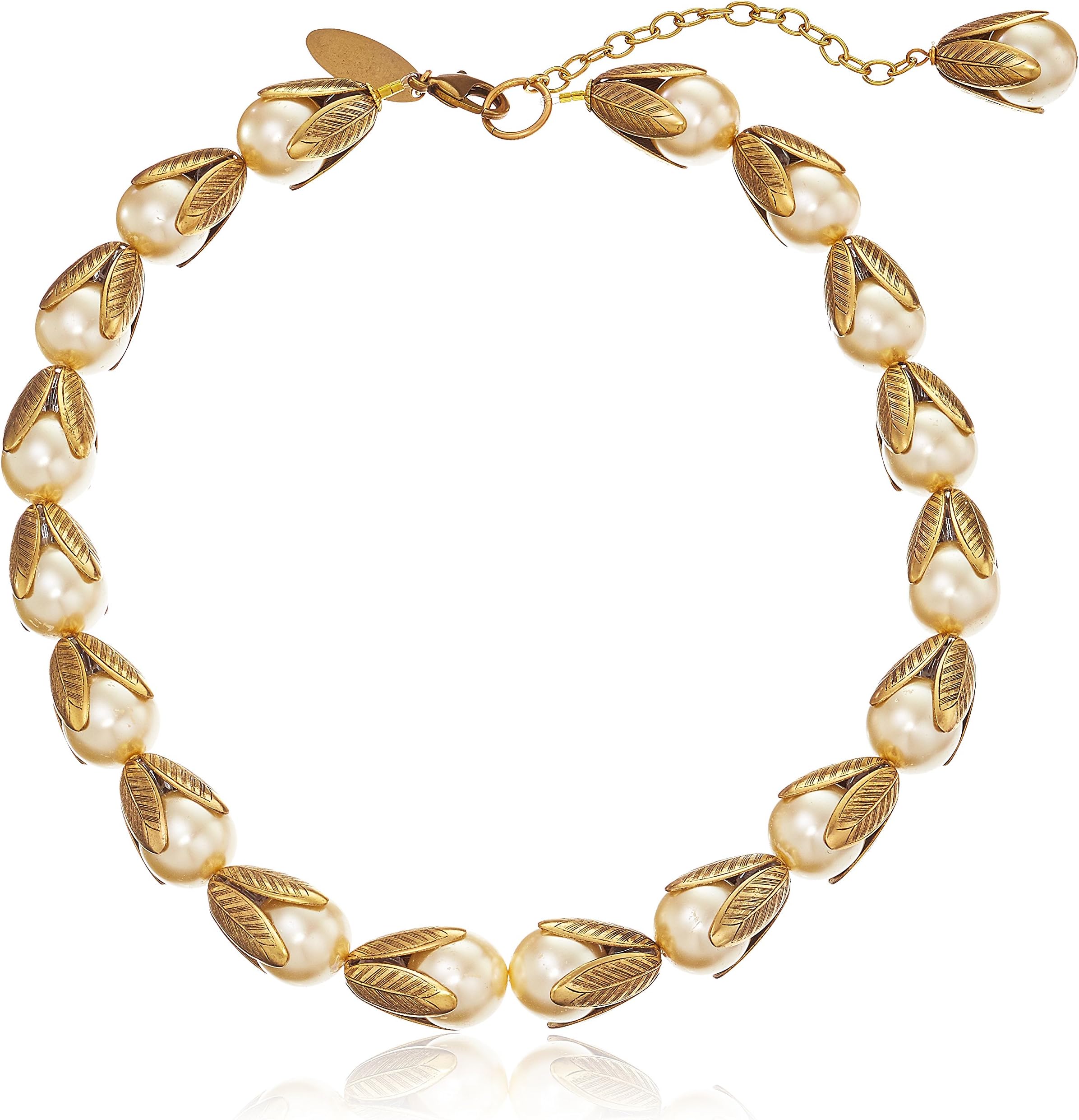 "Romantic" Not Your Mother's Pearls Petal Bead Cap Necklace in Cream, 16" + 2" Extender