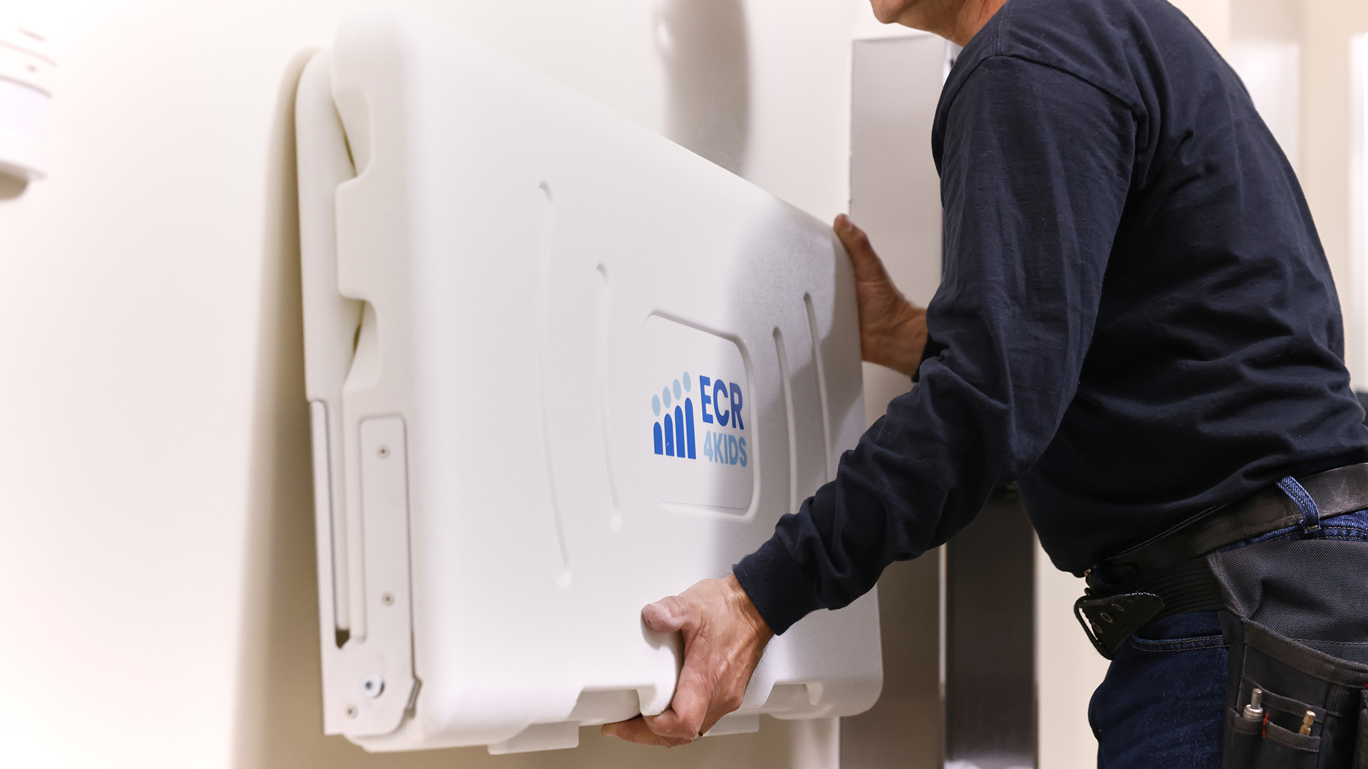 Image of ECR4Kids Horizontal Wall-Mounted Changing Station with 500 Liners, Baby Changer, White Granite