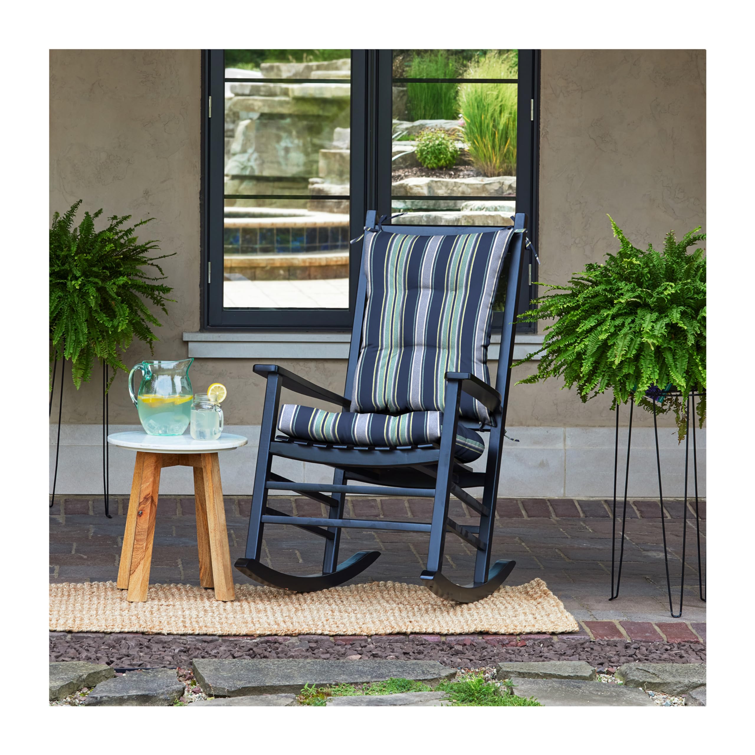 Arden Plush Indoor/Outdoor Rocking Chair Cushion Set, 18 x 20, Water Repellent, Fade Resistant, Tufted Cushion for Rocking Chairs Sapphire Aurora Blue