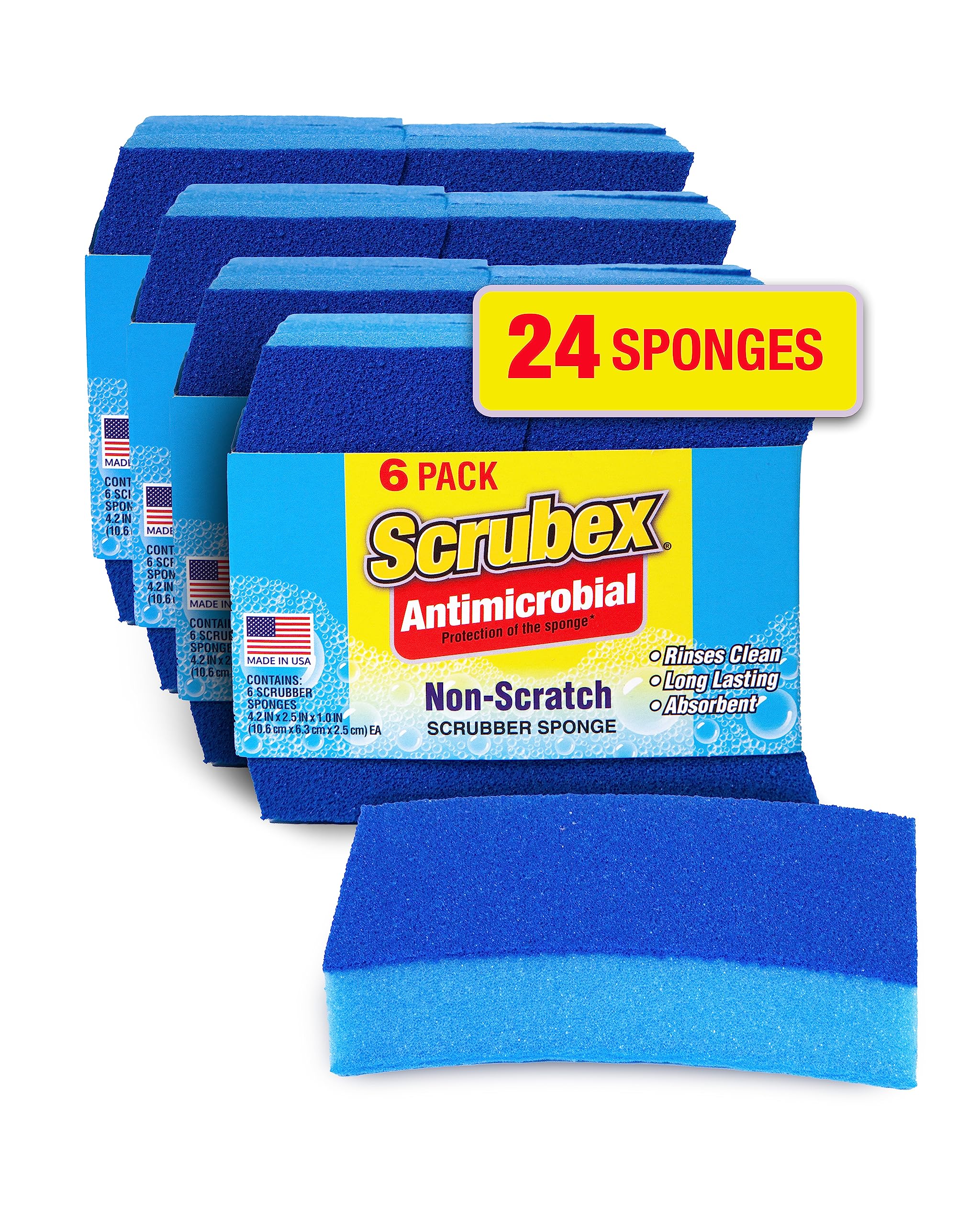 Non-Scratch Odor Resistant Scrub Sponge, Multi-Purpose Sponge for Kitchen and Household, Safe for Non-Stick Cookware (24 sponges)