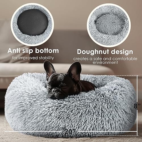 Miniatura 3 de Hoewina - Cama para perros y gatos de interior pequeños y medianos, cama calmante en forma de dónut de 20 pulgadas para cachorros y gatitos, cama
