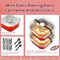 Vista 5 de 50 piezas de mini moldes cuadrados para hornear con tapas y cucharas, moldes mini de papel de aluminio para pasteles con tapas, ramekins