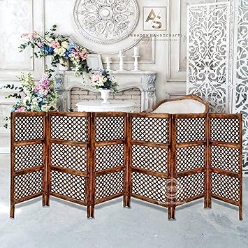 AS Wooden Handicraft Wooden Partition for Living Rooms Wall Dividers, Screen Separator Wall Divider for Hall 6 Wall Panels for Living Room/Bedroom/Office/Restaurant Hole Design 4 Feet (Brown)