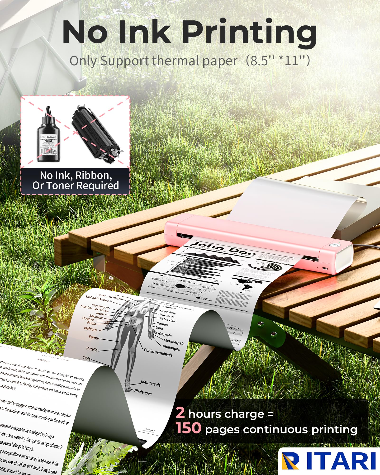 M08F Impresora Termica Portatil, Impresora Térmica A4, Impresoras Portatiles Bluetooth para Viajes y Tatuajes, Compatible con Teléfono Móvil y PC, Admite Papel Térmico A4 y Papel Transfer Tattoo