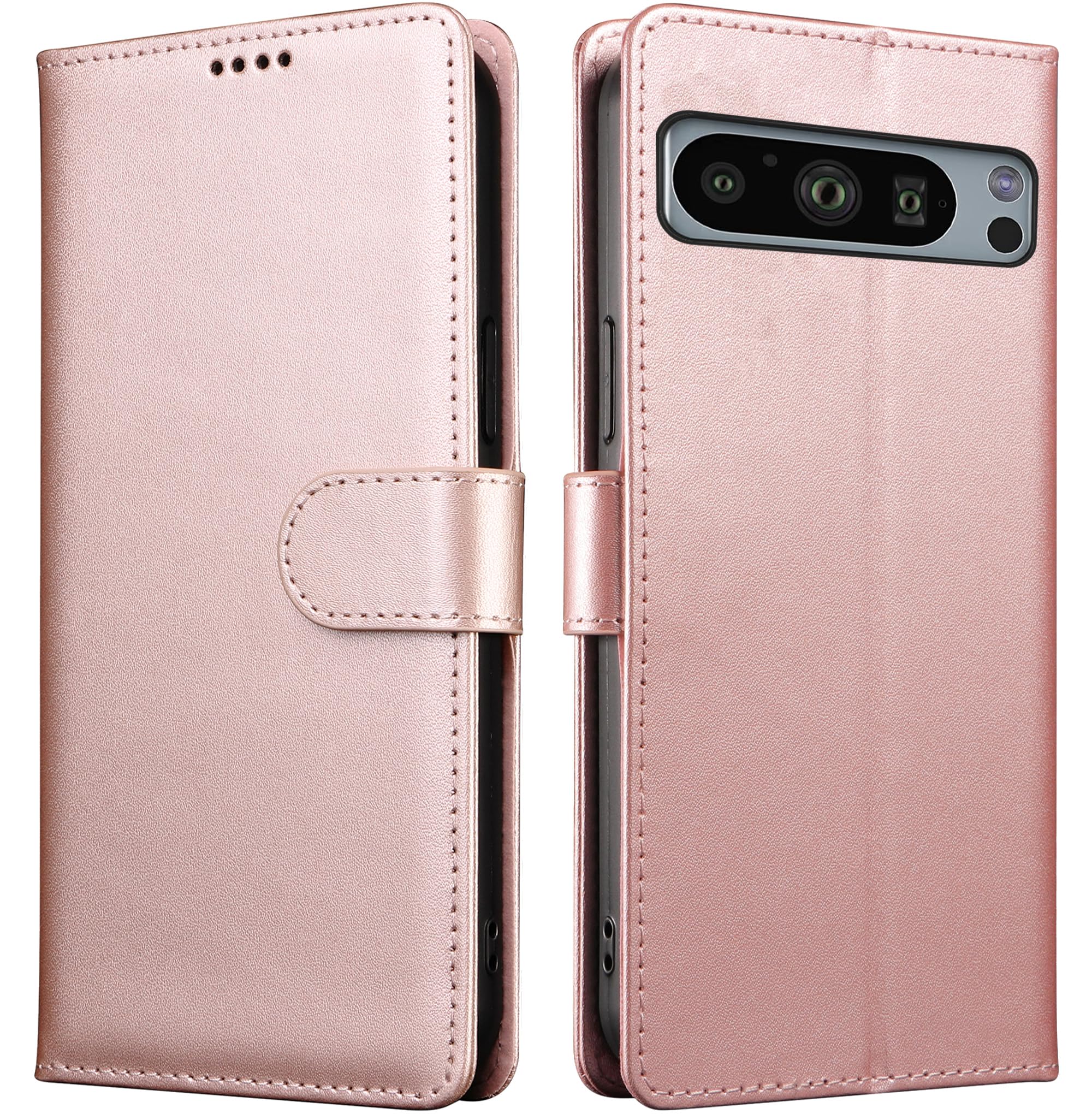 iWEOCO for Google Pixel 8 Pro Case Wallet Flip Genuine Leather with RFID Blocking Cash Credit Card Slots Protection Strong Magnetic Clasp Closure