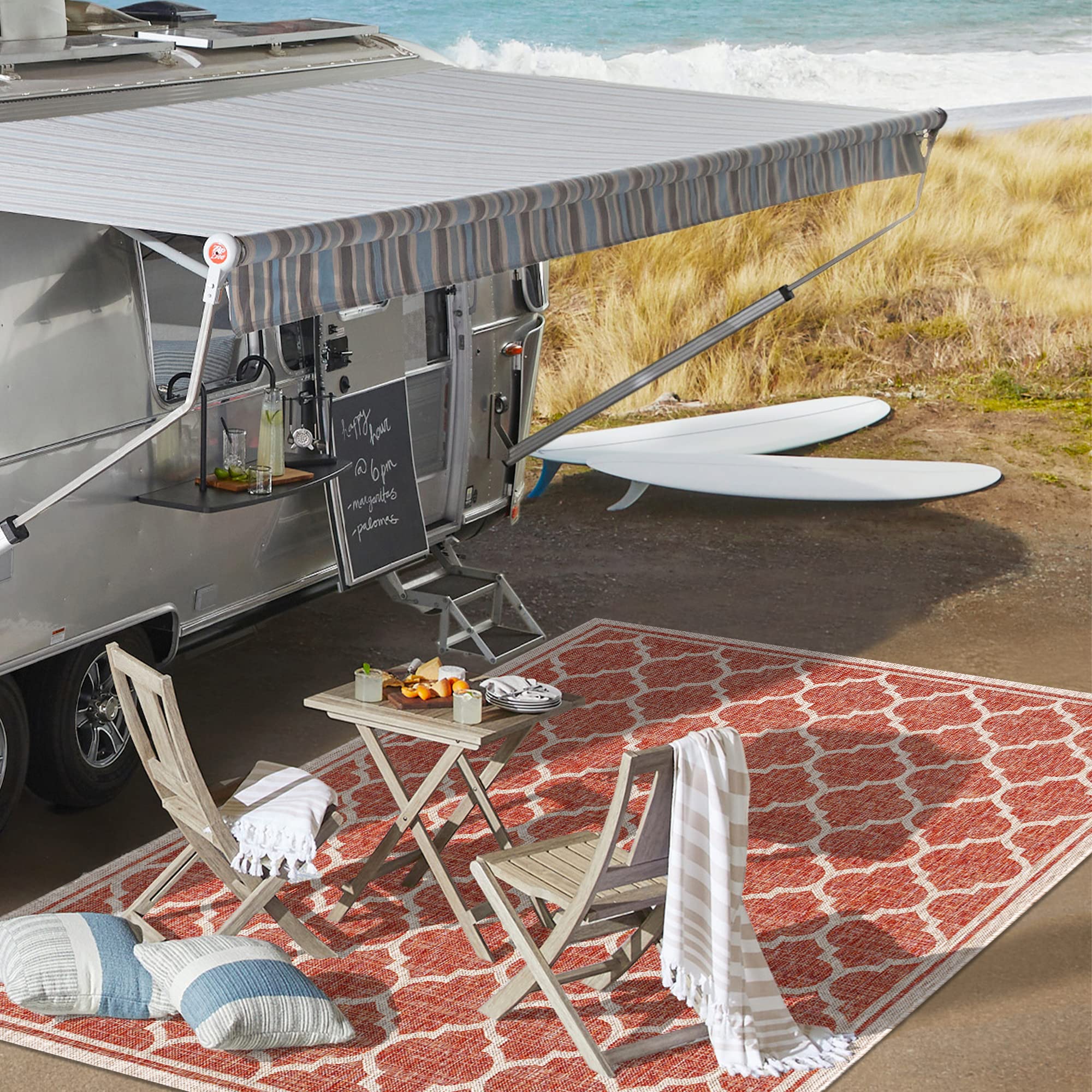JONATHAN Y SMB109C-8 Trebol Alfombra Exterior Interior Textura Tejido Celosía Marroquí, Bohemia Moderna, Fácil de Limpiar, Habitación, Cocina, 240 cm x 300 cm, Rojo/Beige