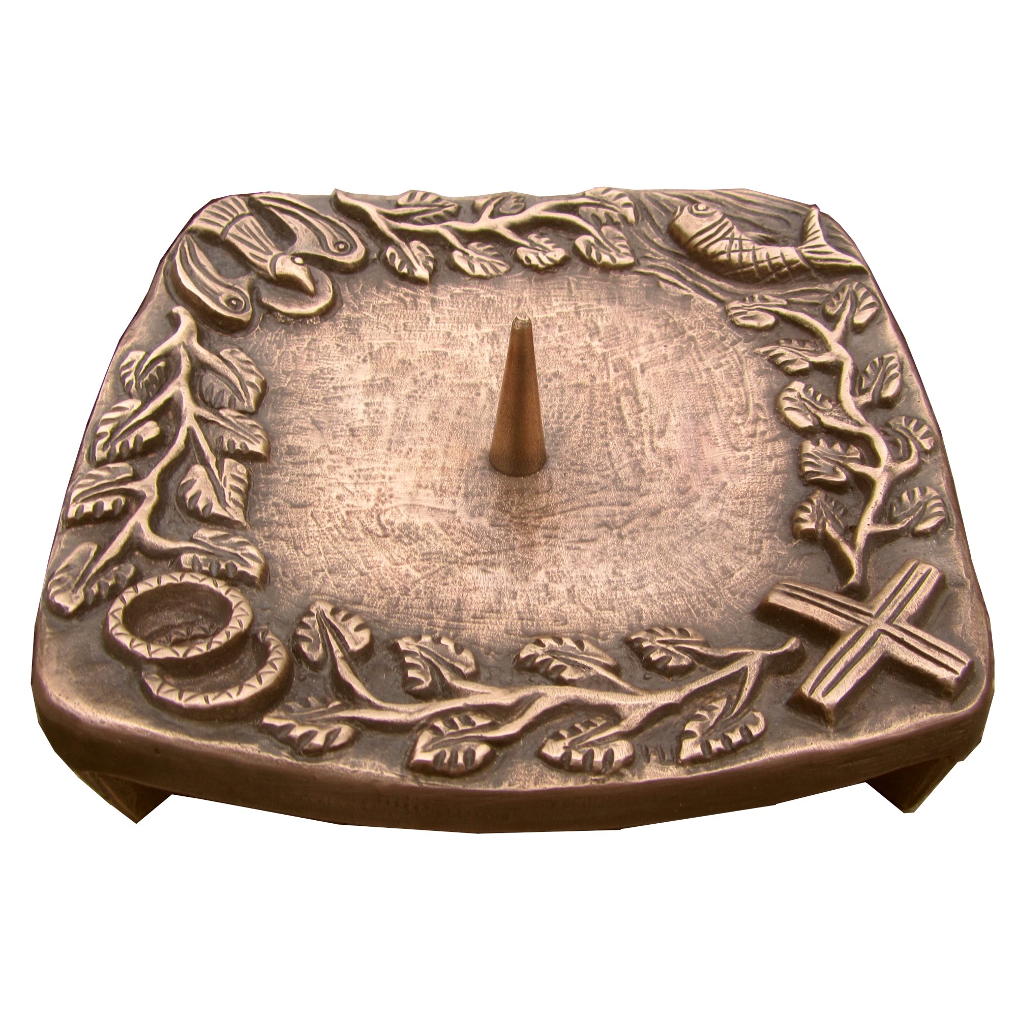 Taufkerzenleuchter Kerzenleuchter Leuchter 4 Symbole Quadrat 14 cm Bronze Edelpatina braun