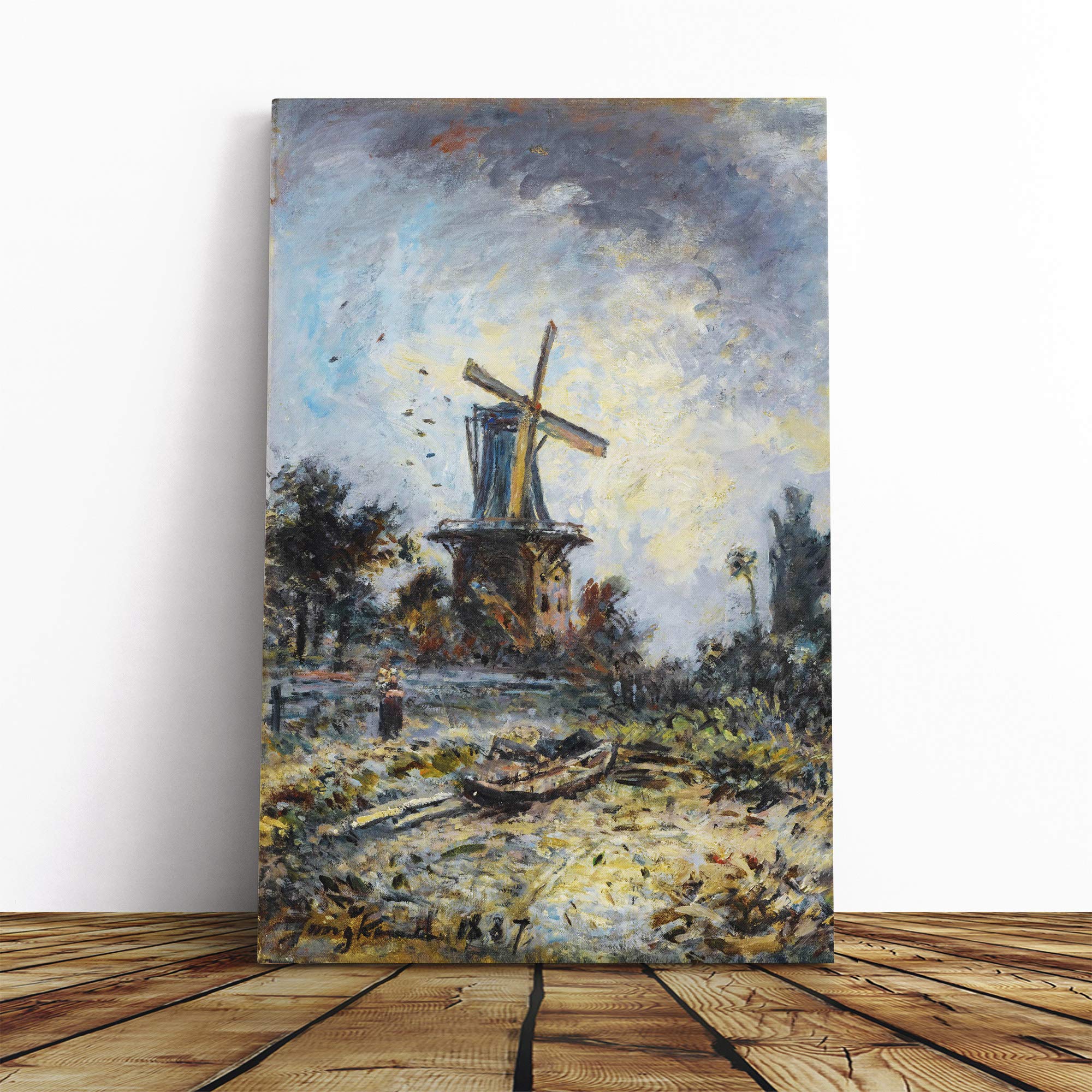 Johan Jongkind Windmill Canvas Print | Gallery Wrapped 30mm Frame Wall Art | 24x16 inches | Ready to Hang | Modern Picture | Living Room Bedroom Lounge Office