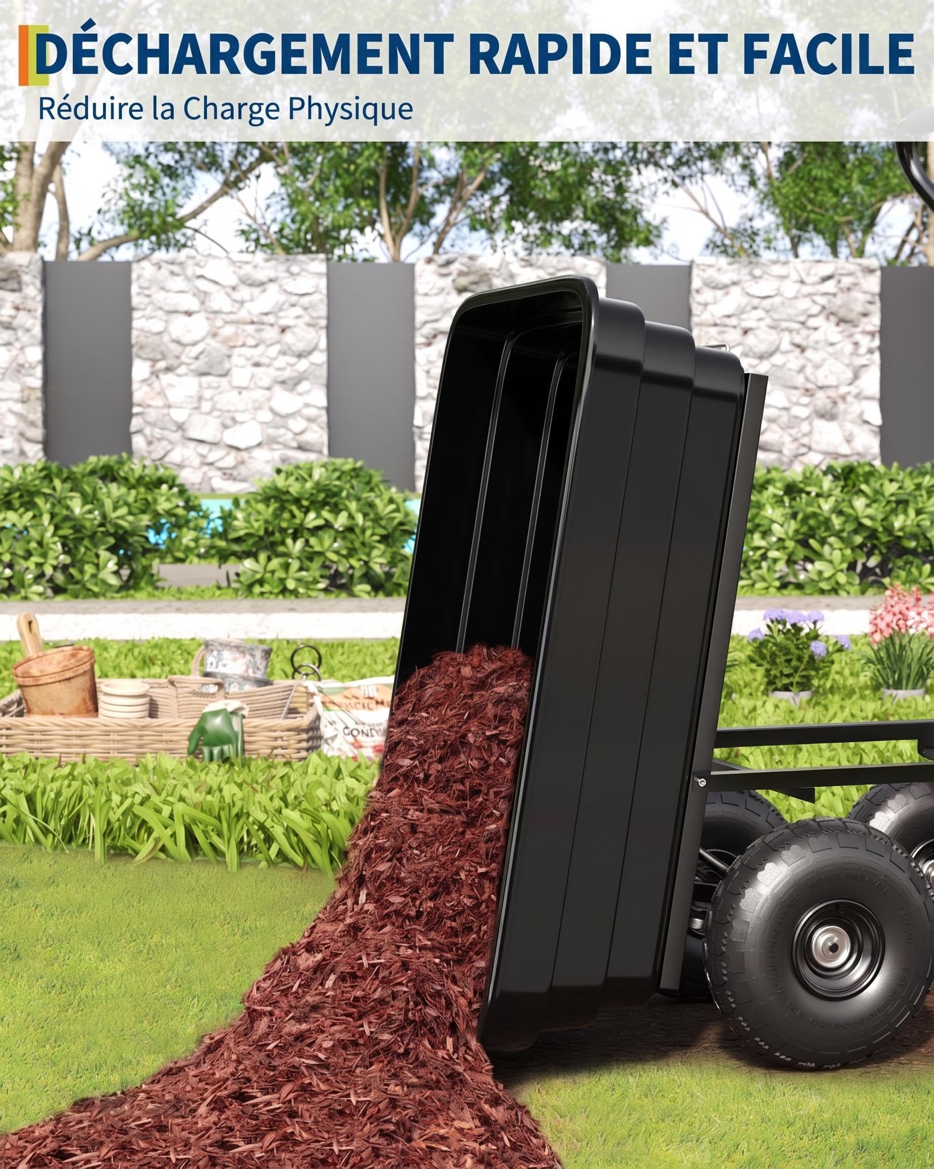 Chariot à Benne basculante-Capacité 272 kg-Poignée Ajustable 180°
