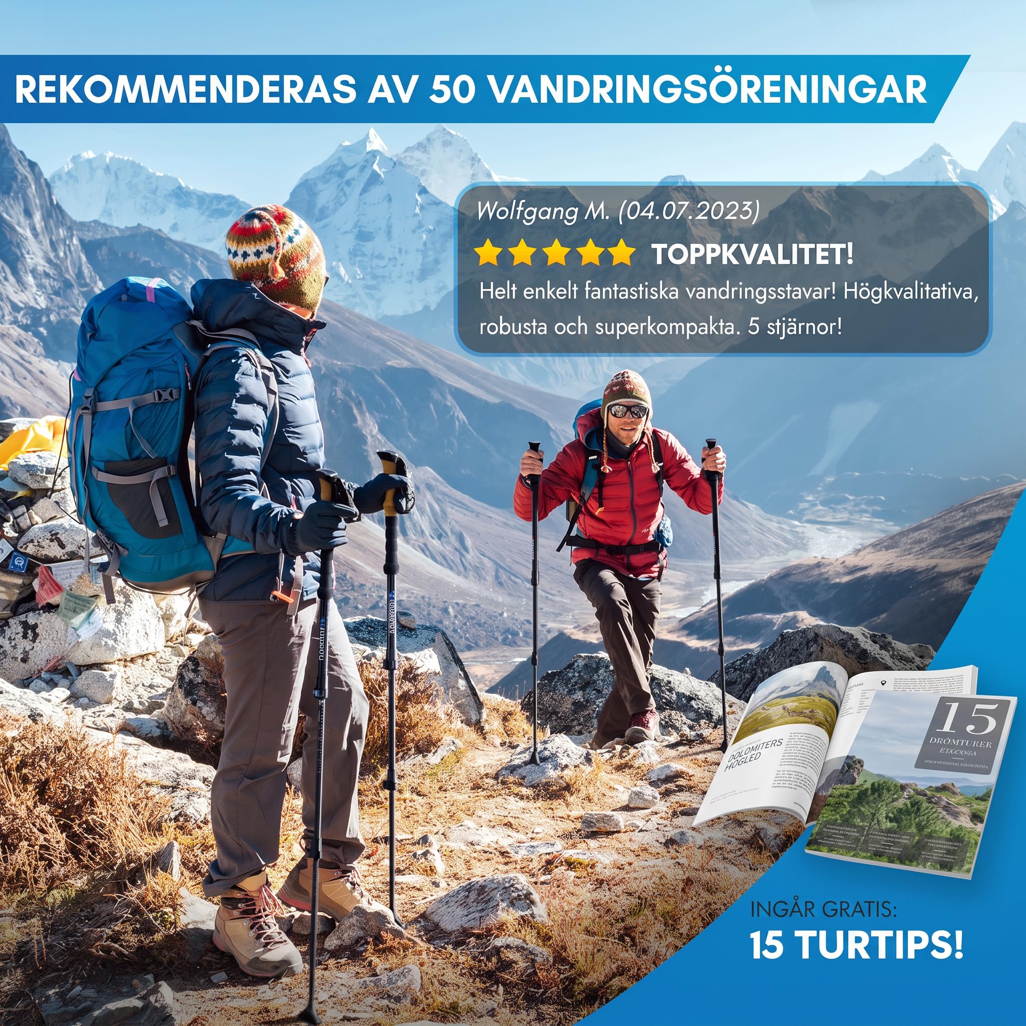 NORDMUT® Kijki trekkingowe składane, ultralekkie kijki do nordic walkingu, dla kobiet i mężczyzn, wysokiej jakości kijki trekkingowe, z aluminium [z zestawem gumowych zderzaków]
