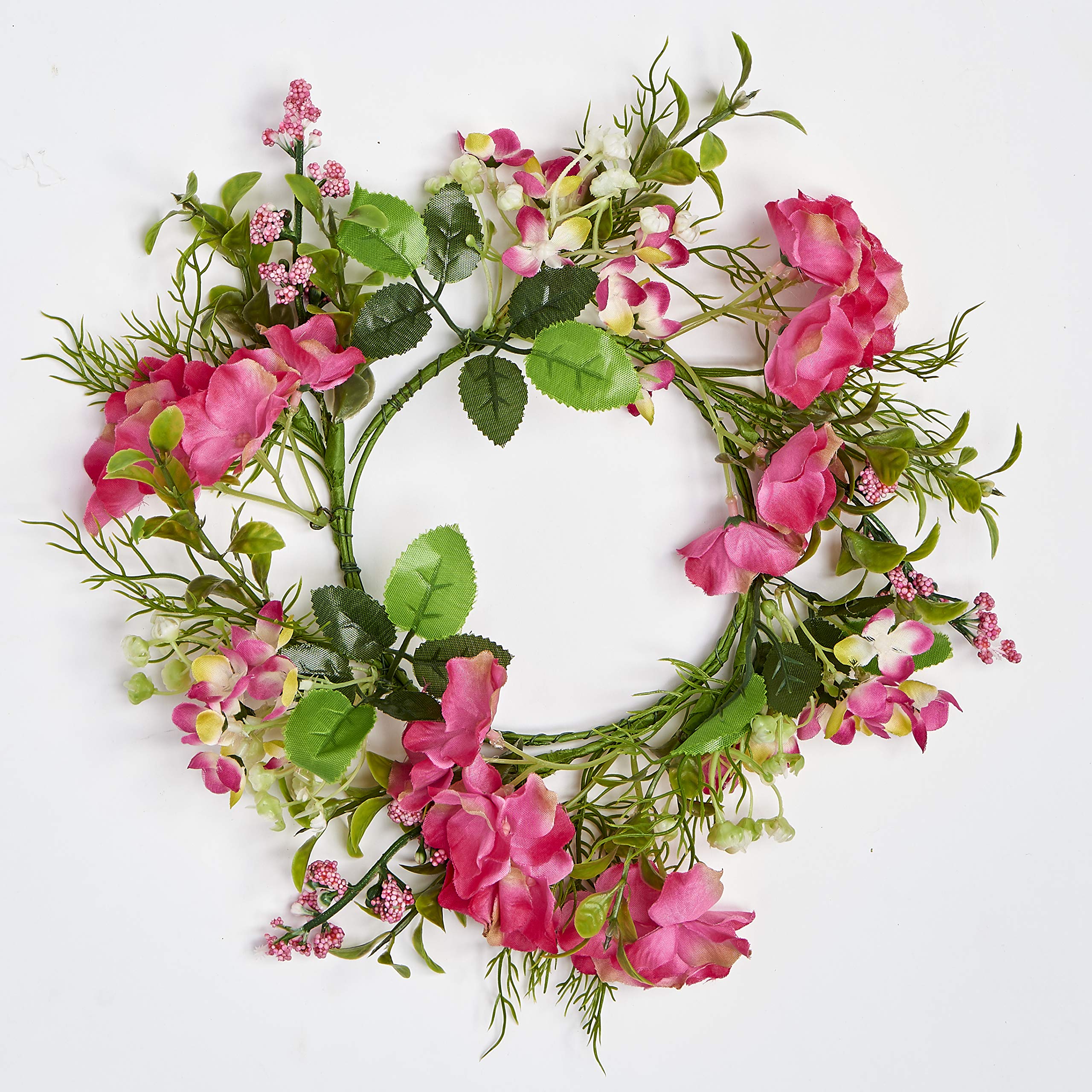 Worth Imports 4.25" Inner Diameter Artificial Flower Mixed Spring Pillar, Set of 2 Candle Ring, Dark Pink