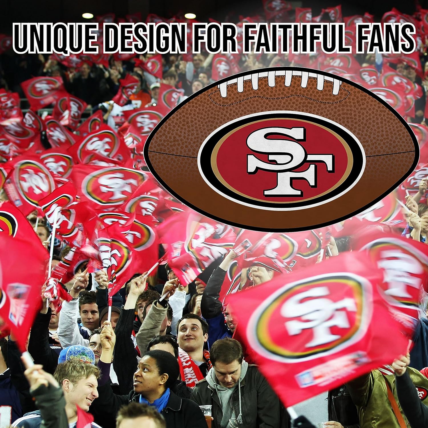 NFL San Francisco 49ers Football-shaped Pennant– Premium Felt Wall Banner by Rico Industries- USA Made NFL Football Banner- Fan Décor for the Man Cave, Game Room, Dorm - Image 2