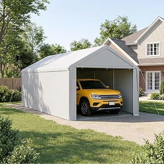 XMTECH Garagenzelt 3x6m Winterfest, Robuste Zeltgarage Carport, Ganzjährig wetterfest, Wasserdicht & Schneefest Auto-Zelt mit Tür, Mehrzweck Lagerzelt als Geräteschuppen, Bootszelt & Gartenlager, Grau