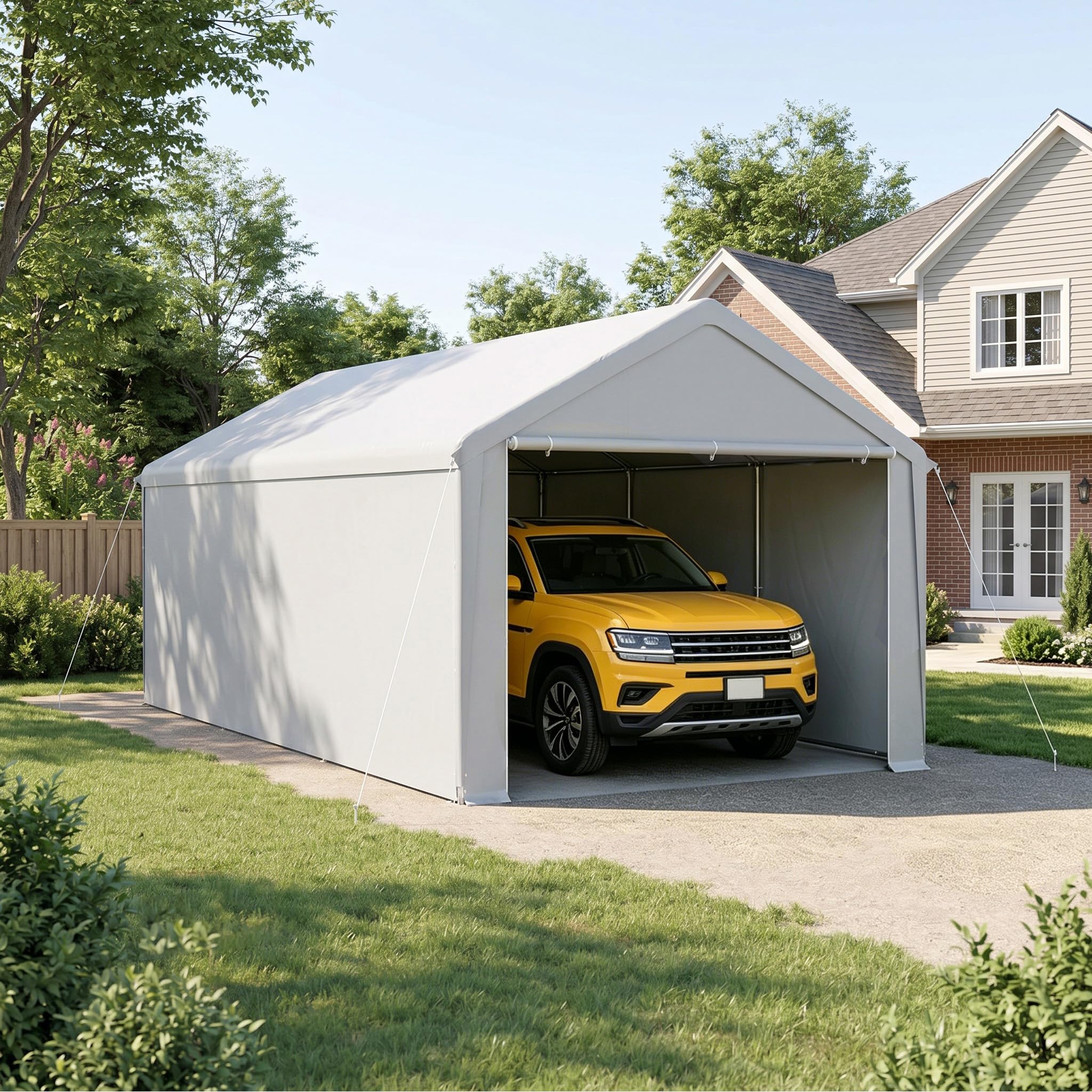 XMTECH Garagenzelt 3x6m Winterfest, Robuste Zeltgarage Carport, Ganzjährig wetterfest, Wasserdicht & Schneefest Auto-Zelt mit Tür, Mehrzweck Lagerzelt als Geräteschuppen, Bootszelt & Gartenlager, Grau