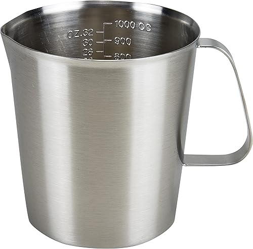 Jarra medidora de acero inoxidable con marcado con mango para espuma de leche Latte Art (32OZ1 litro)